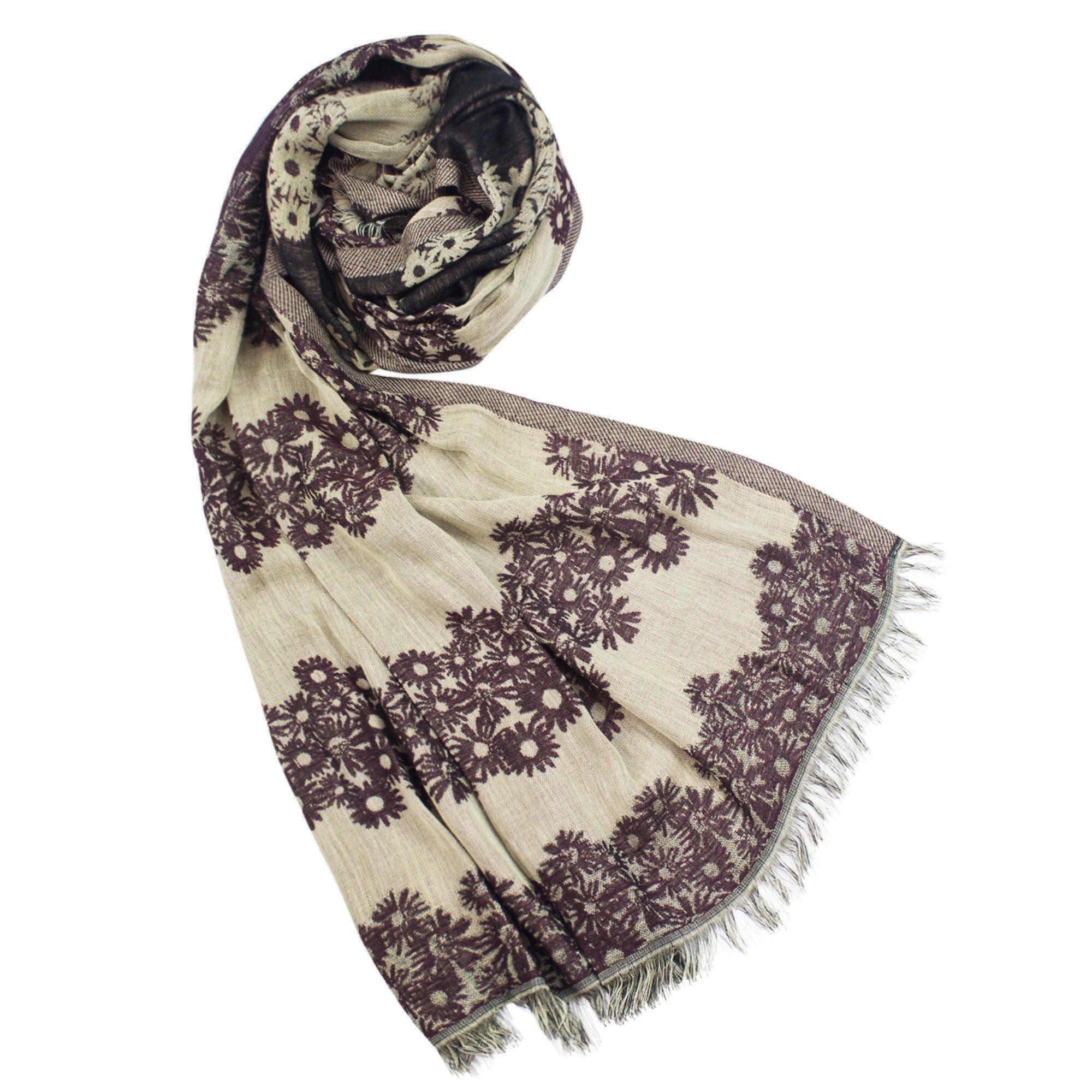 Sunsa Modeschal Winterschal aus 60% Baumwolle/40% Viskose mit Blumen Design, Blumen Design
