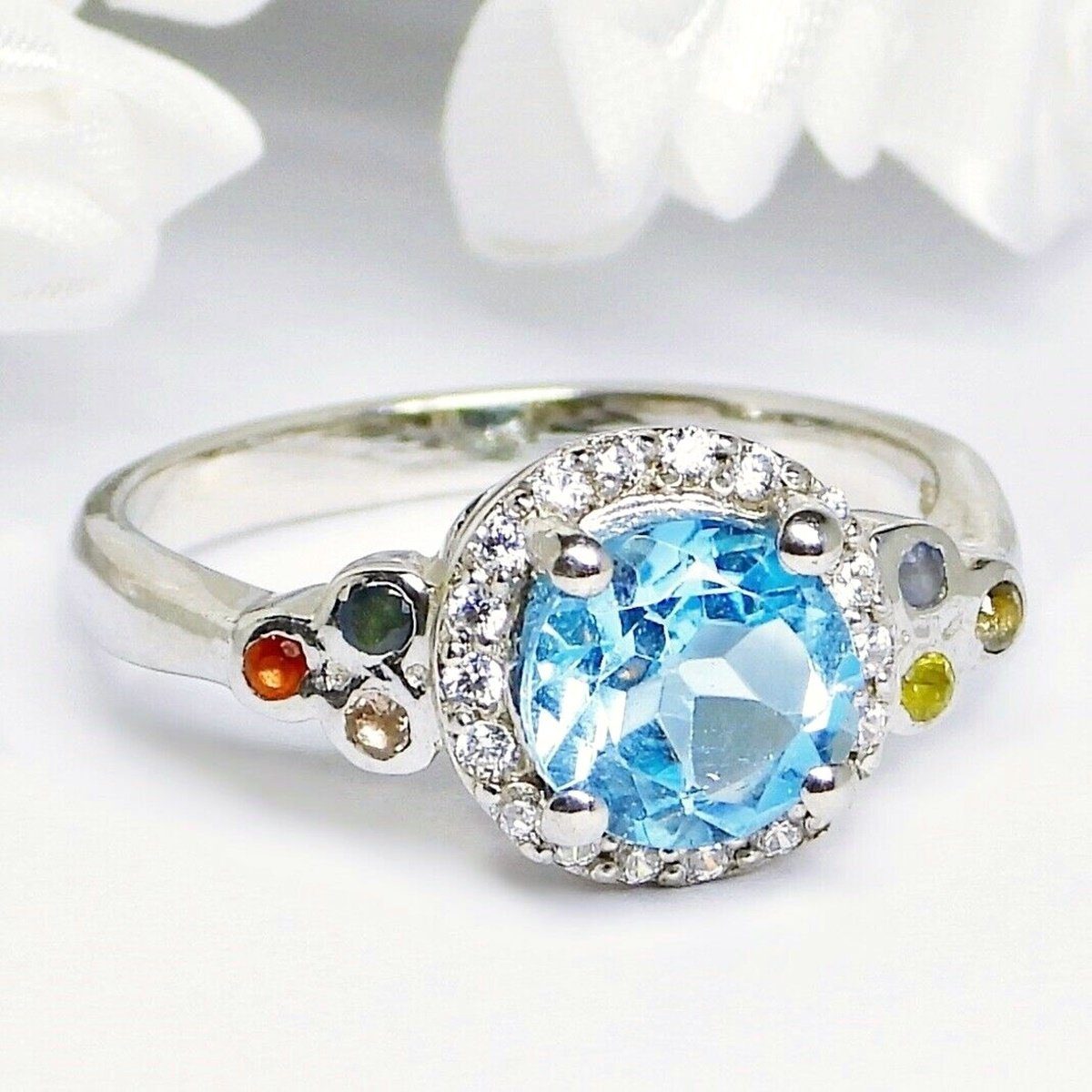 Goldene Hufeisen Silberring Sky Blautopas Saphir Ring aus 925 Silber echte Edelsteine Fingerring, Einzelstück, Handarbeit