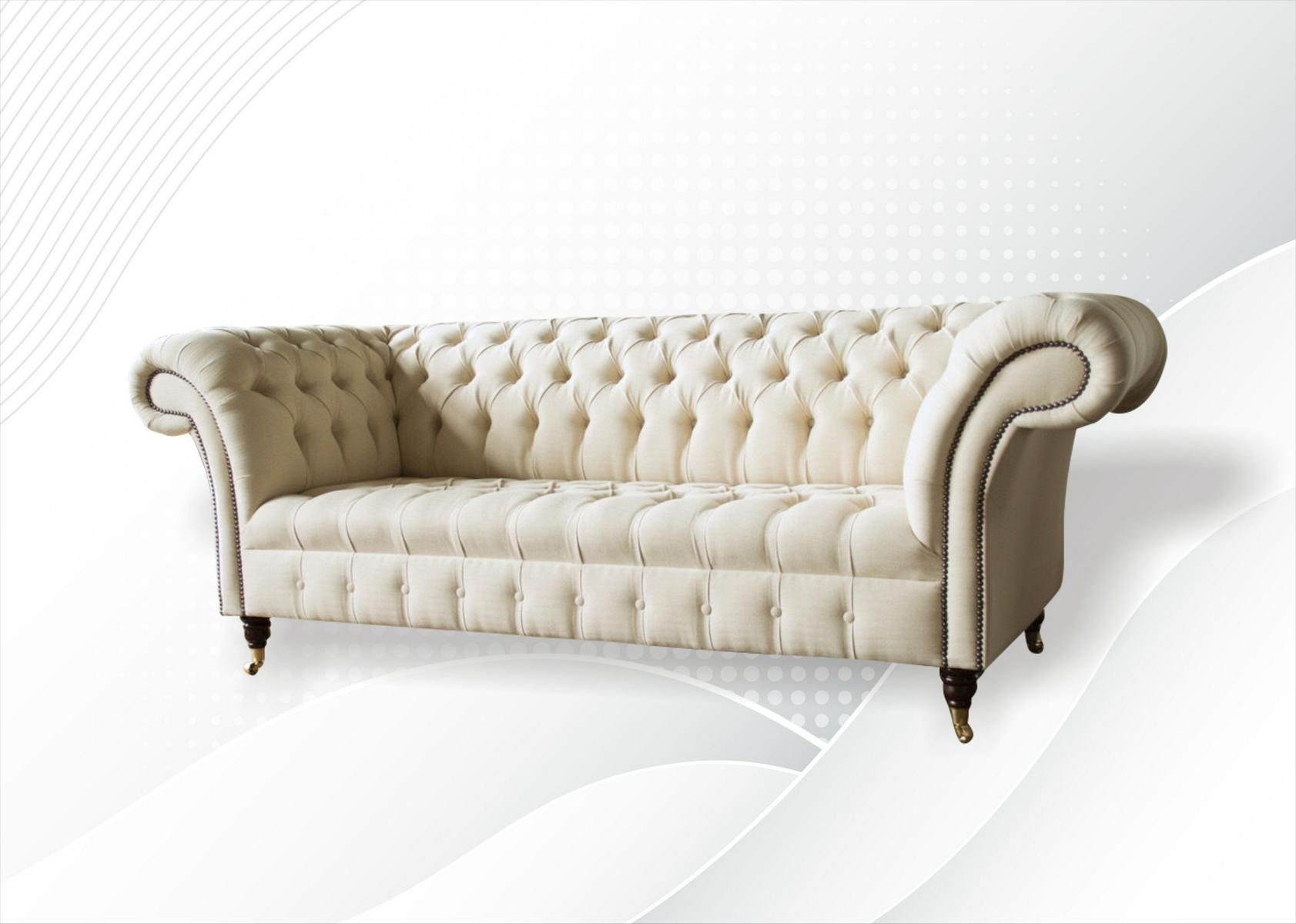 JVmoebel Chesterfield-Sofa Luxus Couch Design, 3-Sitzer Dreisitzer Made in Neu Europe Chesterfield Creme