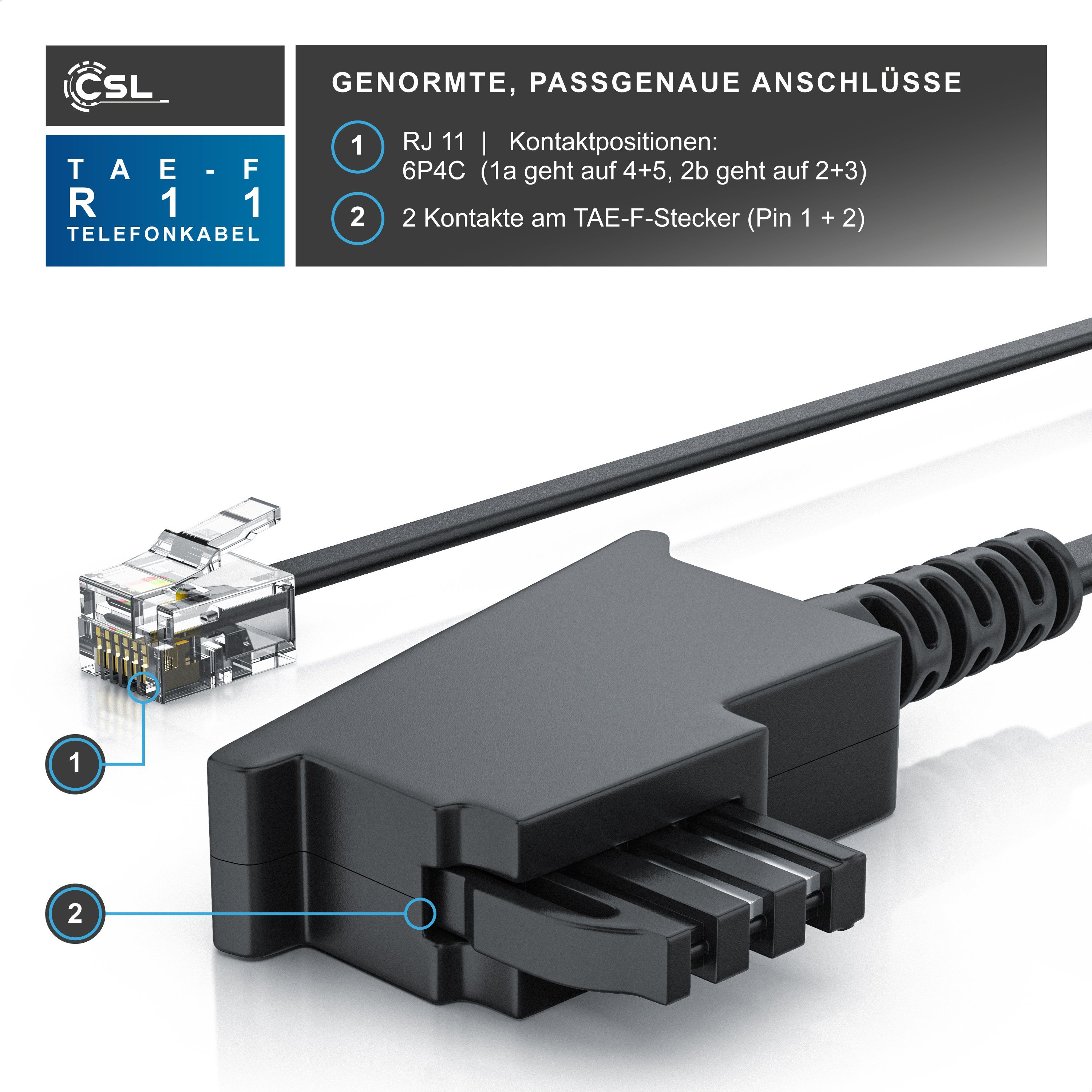 CSL Telefonkabel, TAE-F, RJ-11 (50 cm), Flachkabel TAEF Telefondose zu Telefon Fax Anrufbeantworter flach 0,5m