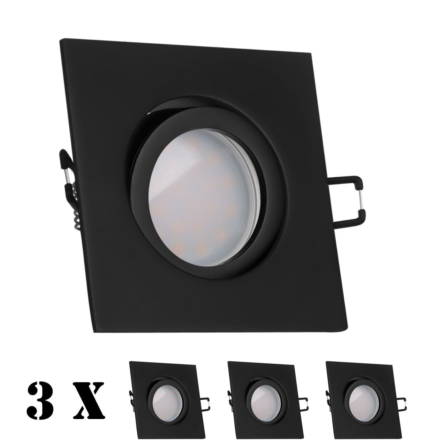 LEDANDO LED Einbaustrahler 3er LED Einbaustrahler Set schwarz matt mit LED GU5.3/MR16 Markenstrah
