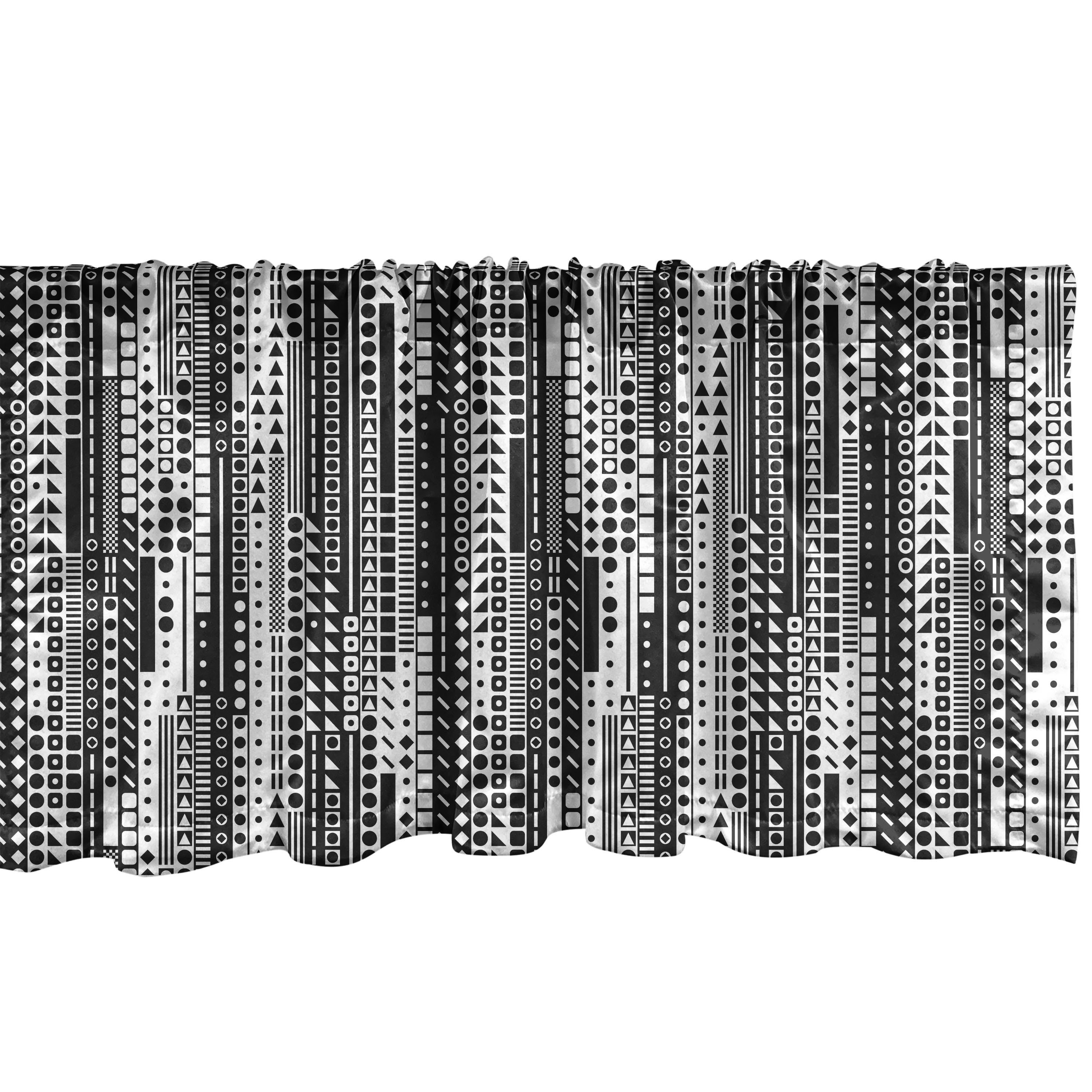 Scheibengardine Vorhang Volant Stangentasche, Microfaser, und Dekor mit Abakuhaus, weiß Schwarz für geometrisch Schlafzimmer Küche