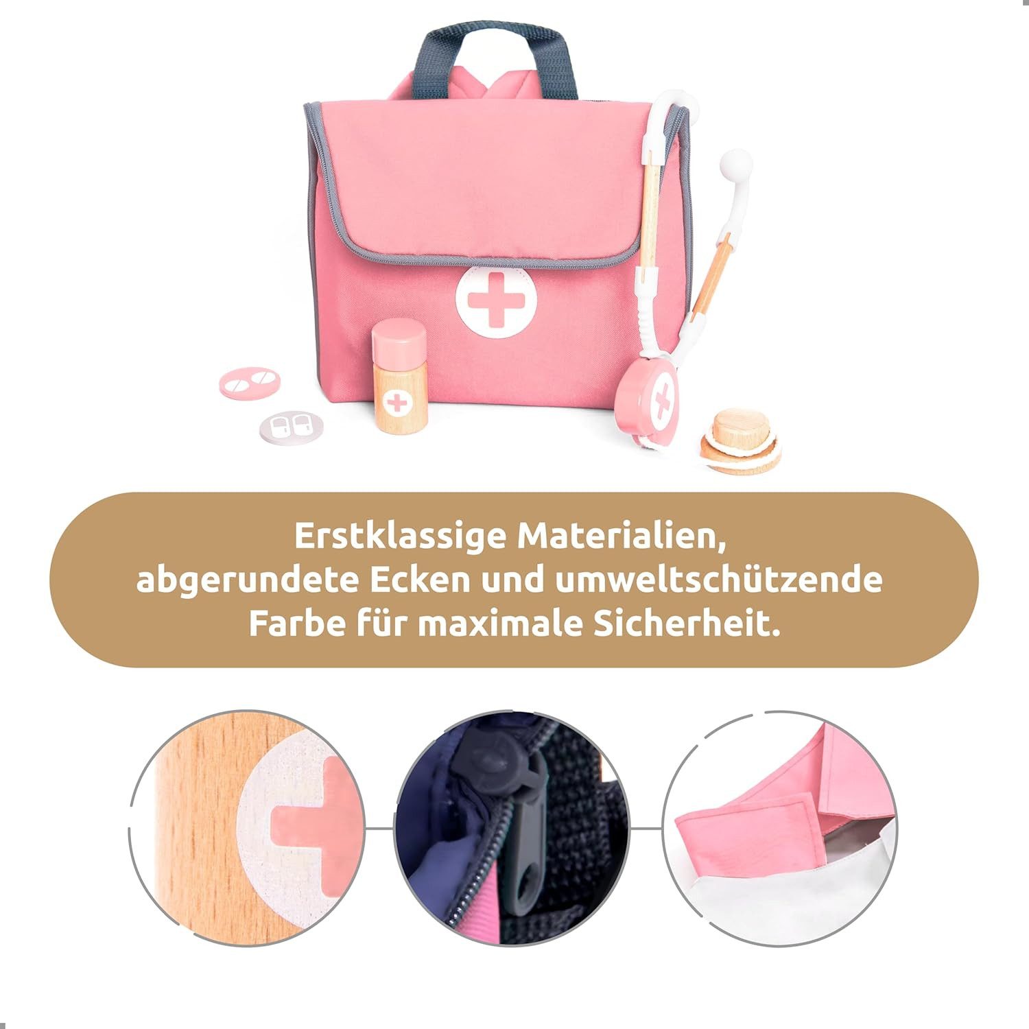 Esun Spielzeug-Arztkoffer Holz Arztkoffer Kinder Spielset Doktorkoffer Spielzeug 18 St., (SET, 20-tlg., Komplettset), Geschenk für Mädchen Jungen ab 3 4 5 6 7 8 Jahre