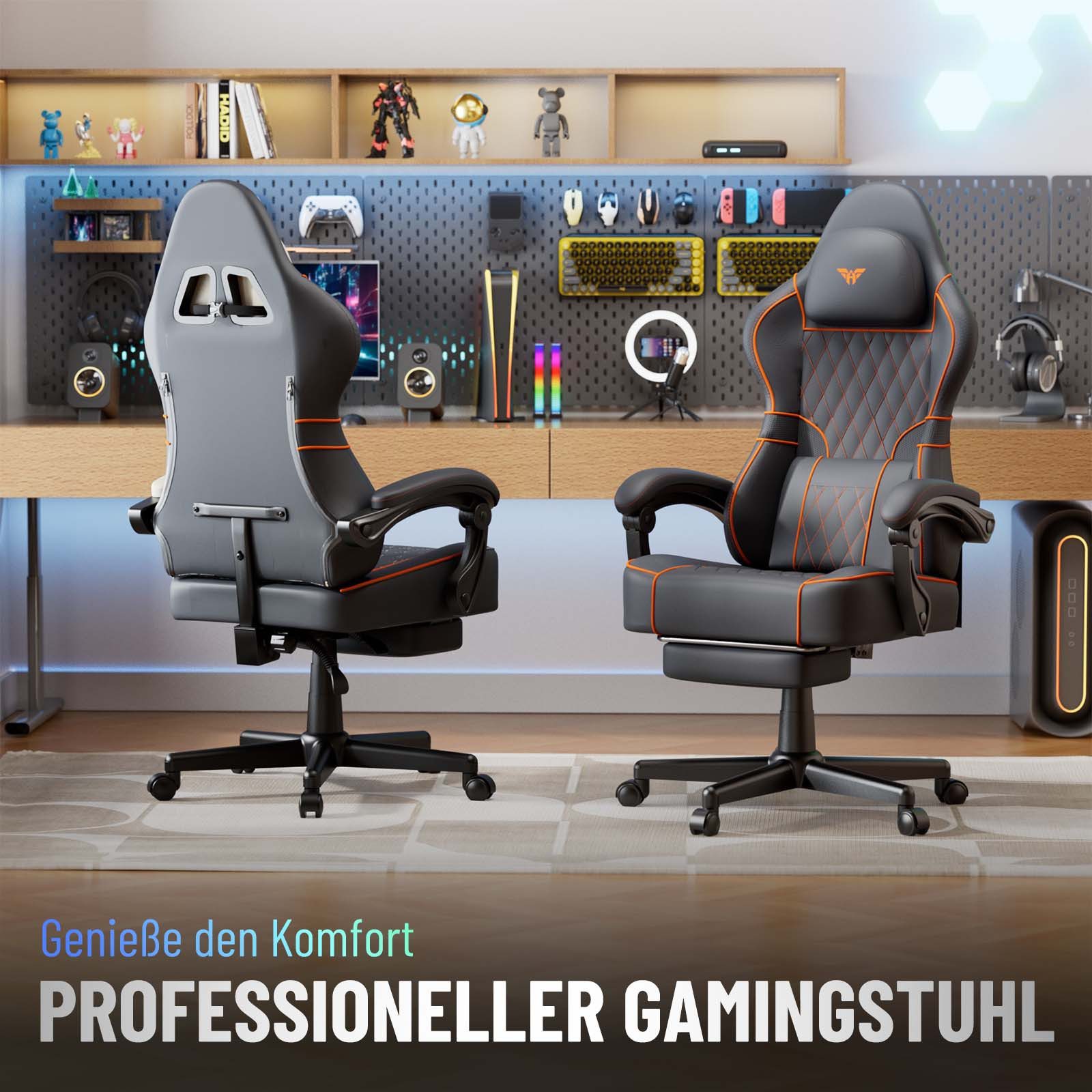Huracan Gaming-Stuhl Gamer Chair mit verstellbare Kopfstütze und Lendenkissen,Ergonomisch