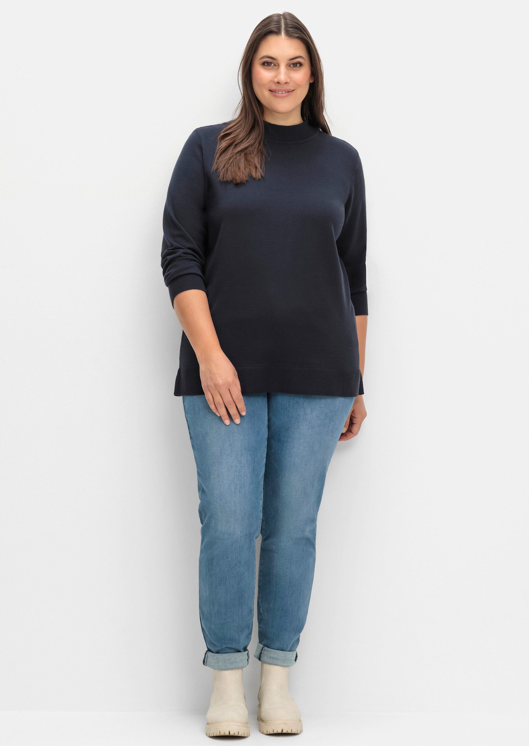 Sheego Strickpullover Feinstrickpullover . mit geripptem Stehkragen und Sei günstig online kaufen