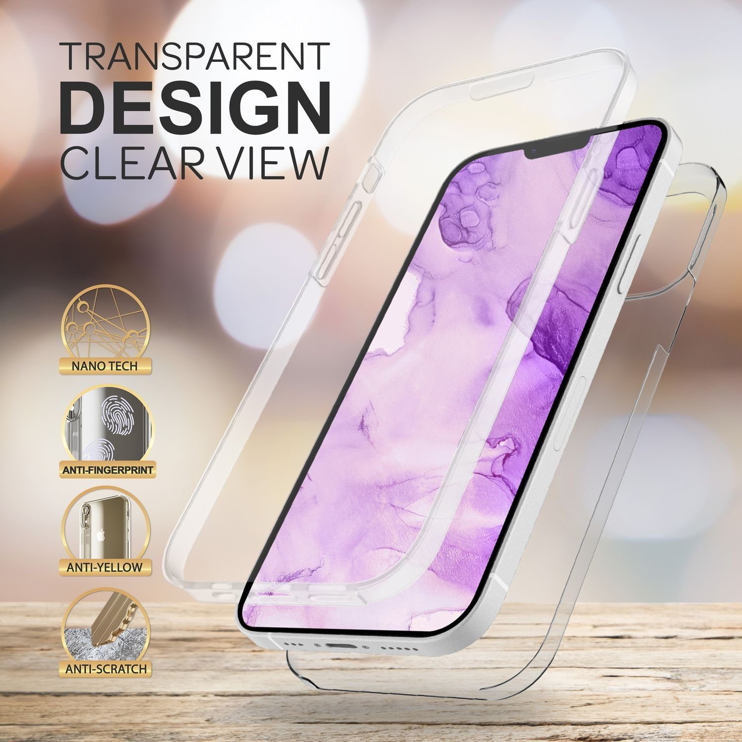 Nalia Smartphone-Hülle Apple iPhone 14 Plus 17 cm (6,7 Zoll), Klare 360 Grad Hülle / Rundumschutz / Transparent / Displayschutz Case