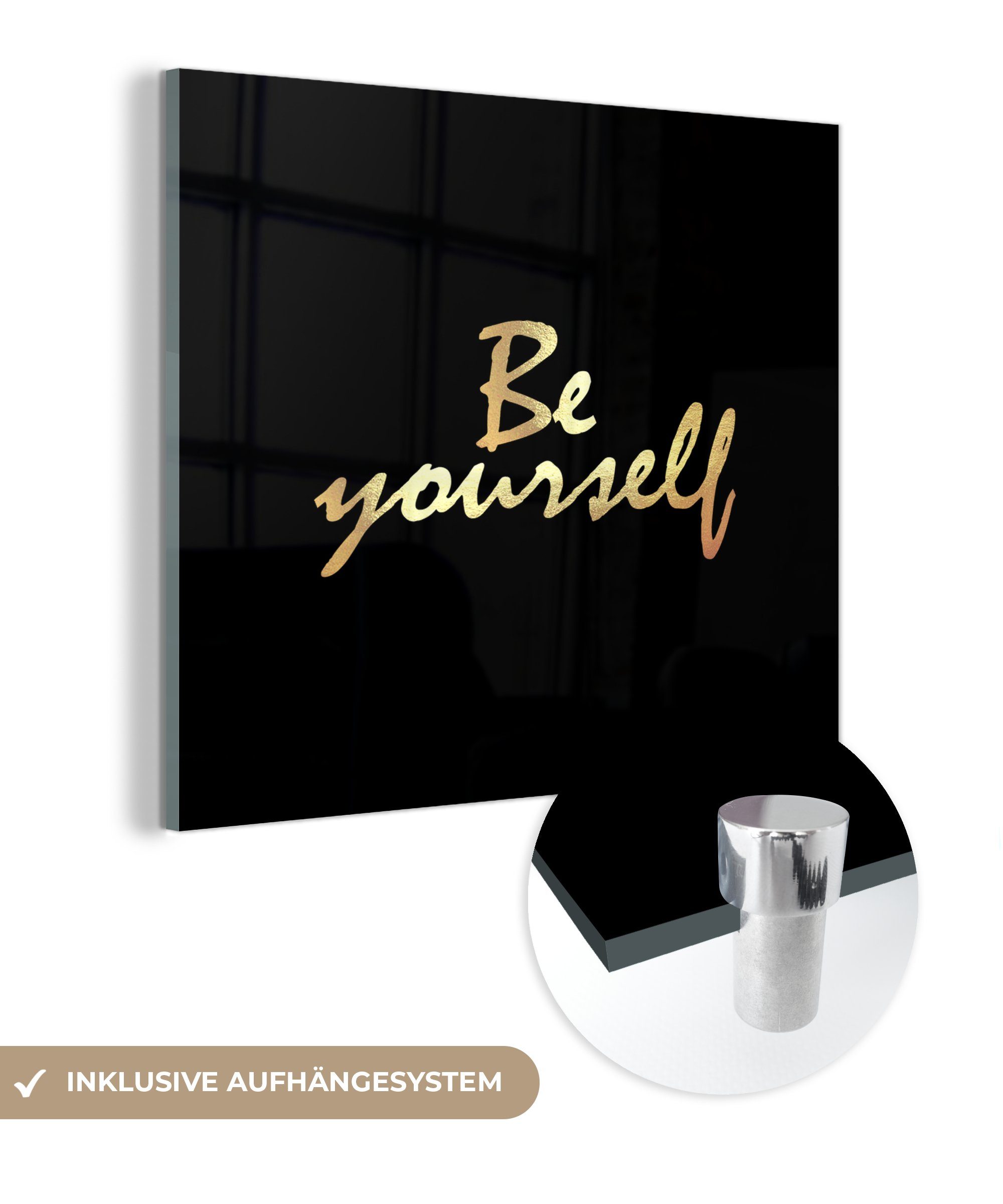 MuchoWow Acrylglasbild Zitate - Selbstvertrauen - Gold - Schwarz, (1 St), Glasbilder - Bilder auf Glas Wandbild - Foto auf Glas - Wanddekoration