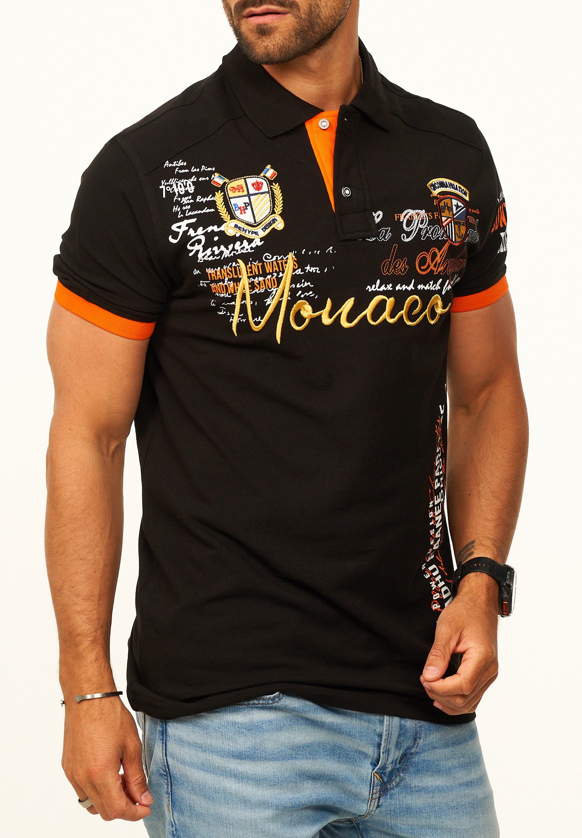 behype Poloshirt mit Stickerei als Freizeit Polo T-Shirt - Polo-Hemd für Herren Kurzarm Polohemd im Regular-Fit in Piqué-Qualität für Männer