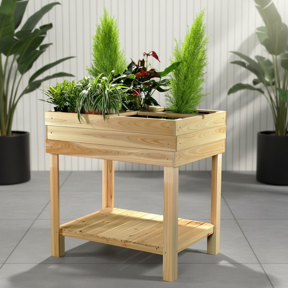 Mucola Hochbeet Hochbeet 4 Fächer Gartenbeet Blumenständer Pflanzkasten Pflanztisch (Stück, 1 St), Mit Ablage