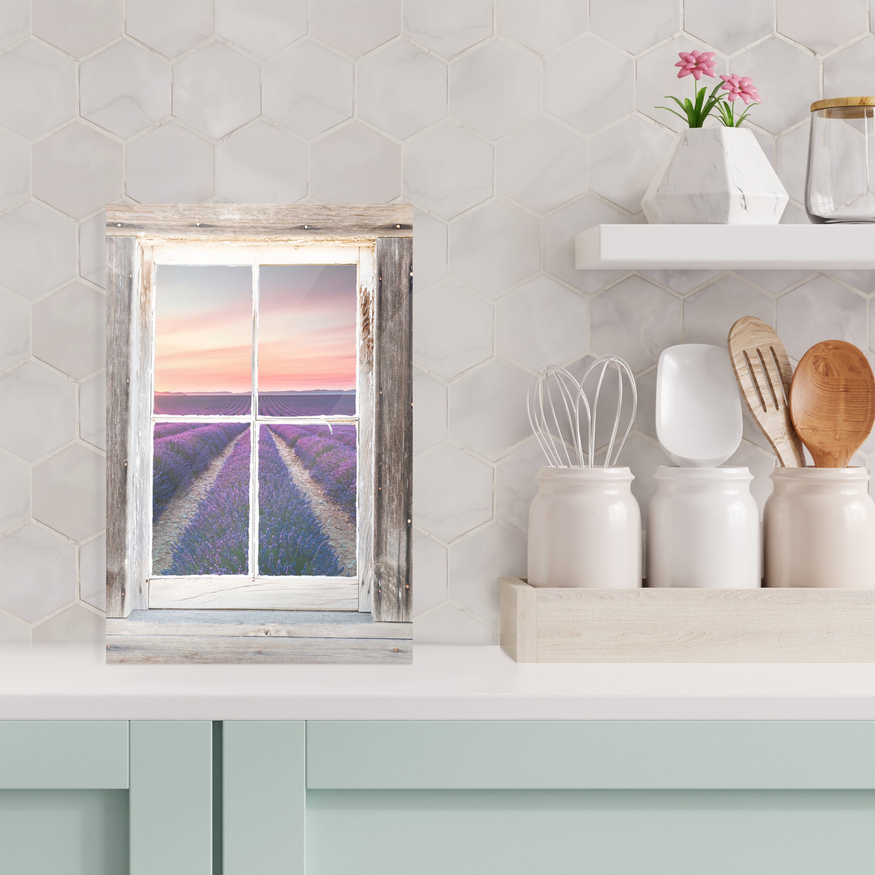 auf - Acrylglasbild - Wanddekoration auf Glas St), Lavendel Holz, - (1 Foto Bilder MuchoWow Glasbilder Glas Durchsichtig Wandbild - -