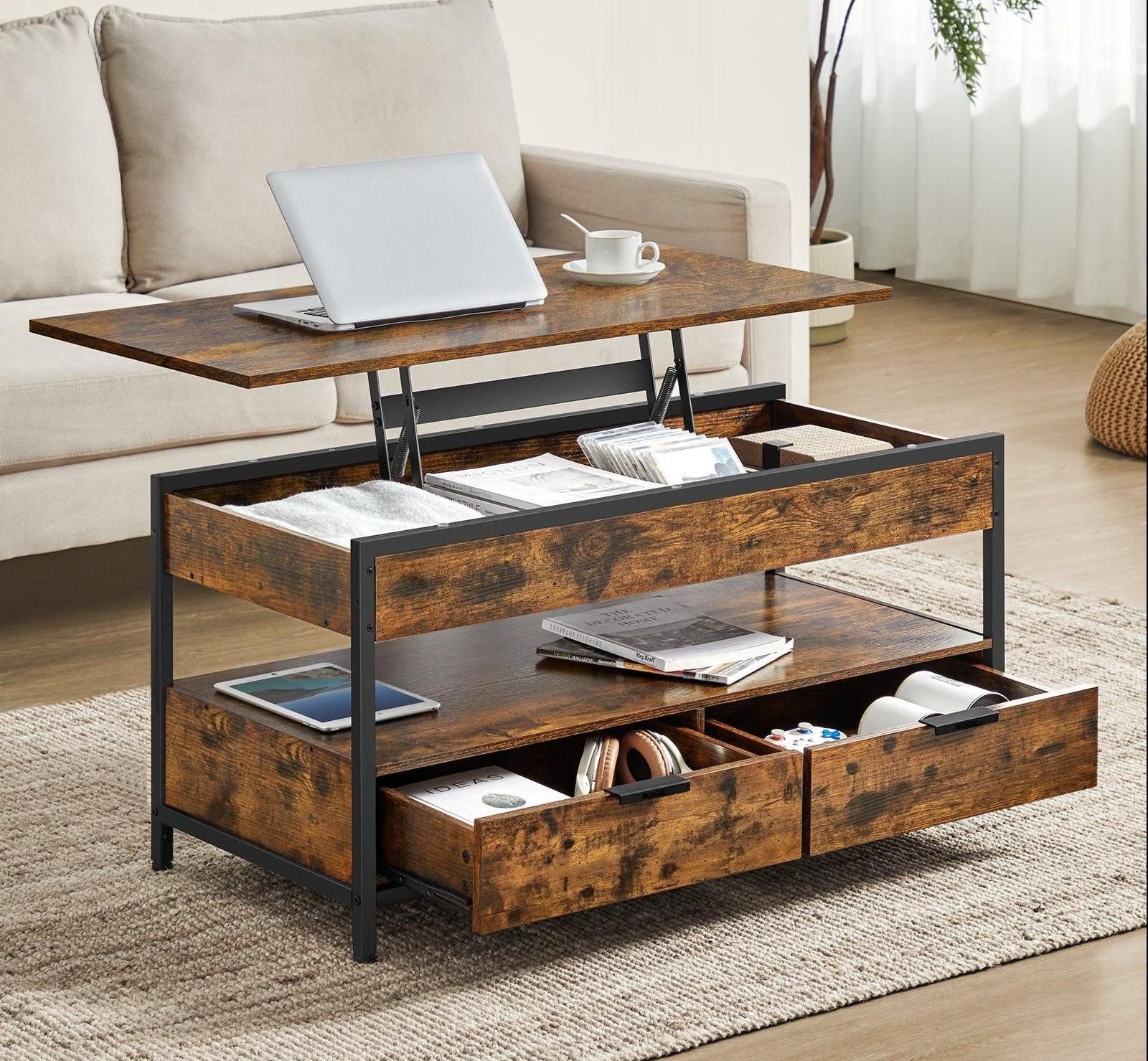 VASAGLE Couchtisch, höhenverstellbar, mit Schubladen, 50 x 100 x (48-63) cm günstig online kaufen