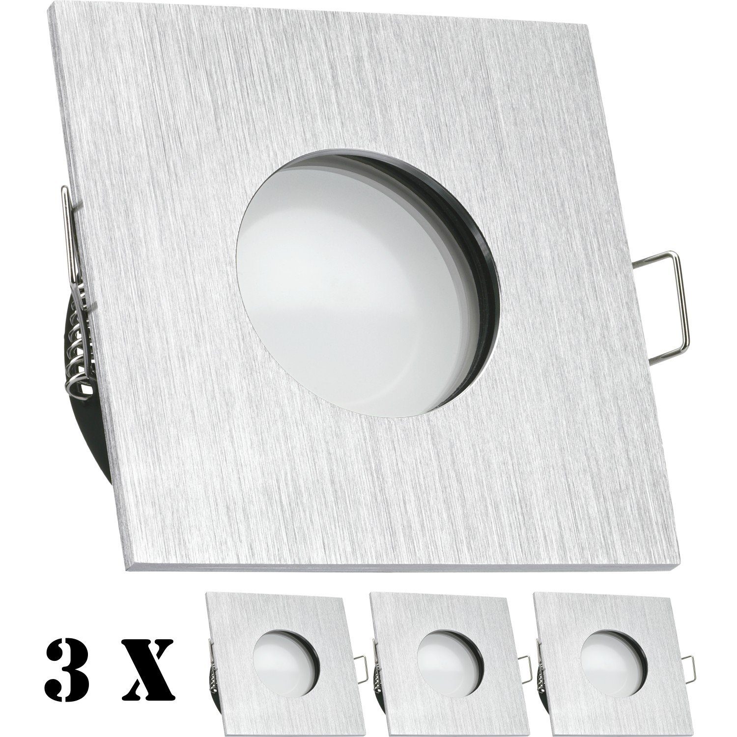 LEDANDO LED Einbaustrahler 3er IP65 LED Einbaustrahler Set extra flach in aluminium gebürstet mit