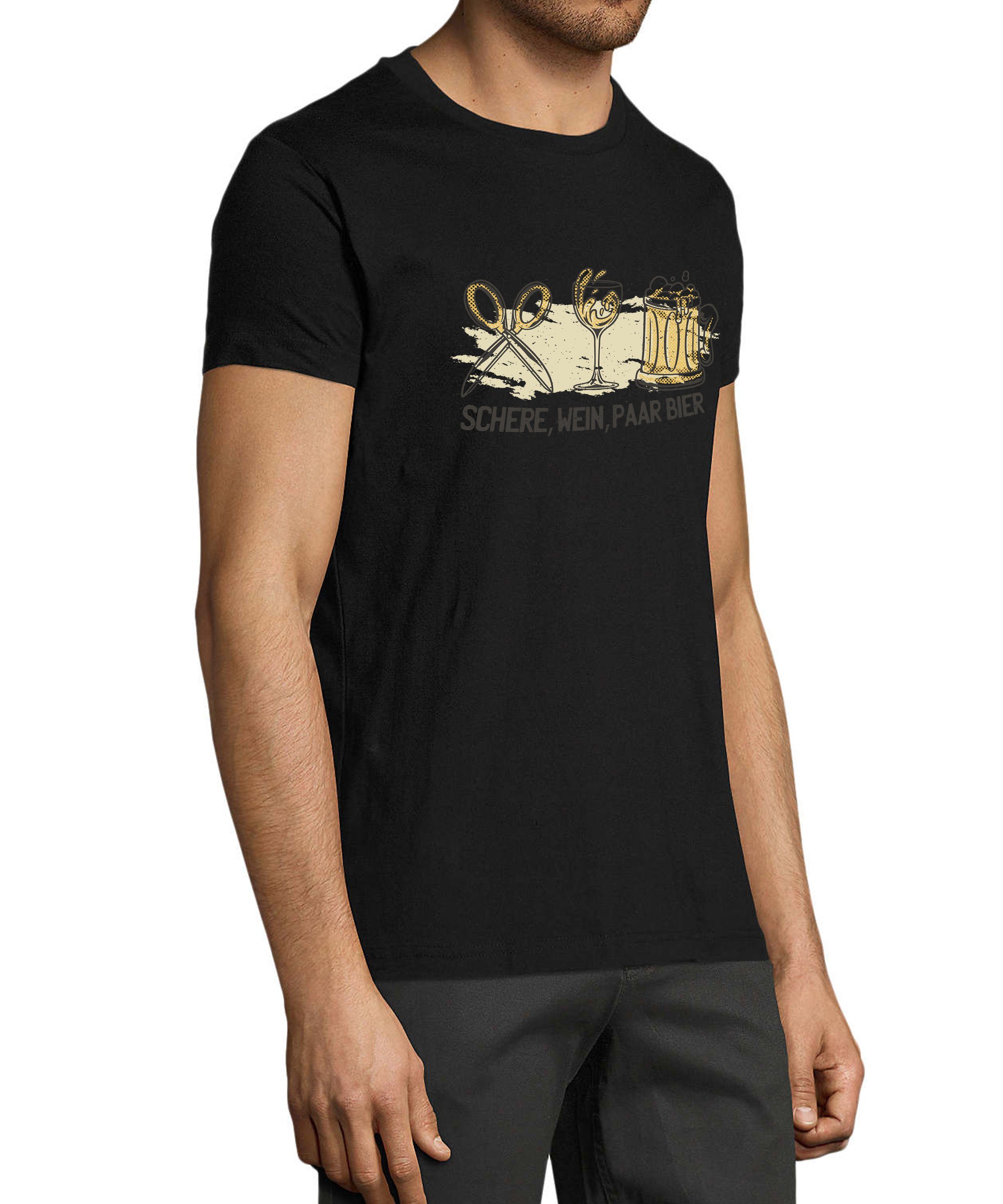 MyDesign24 T-Shirt Herren Sprüche Shirt mit Wein, Baumwollshirt Regular Bier Aufdruck - schwarz Fit, i321 Paar Trinkshirt Schere