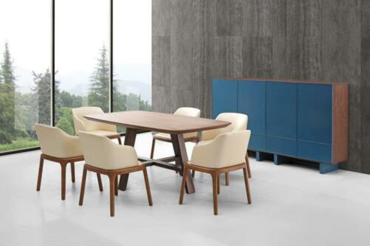 JVmoebel Esszimmer-Set, Ess Tisch + 6 Luxus Leder Sessel Stühle Lehn Stuhl Designer Holz