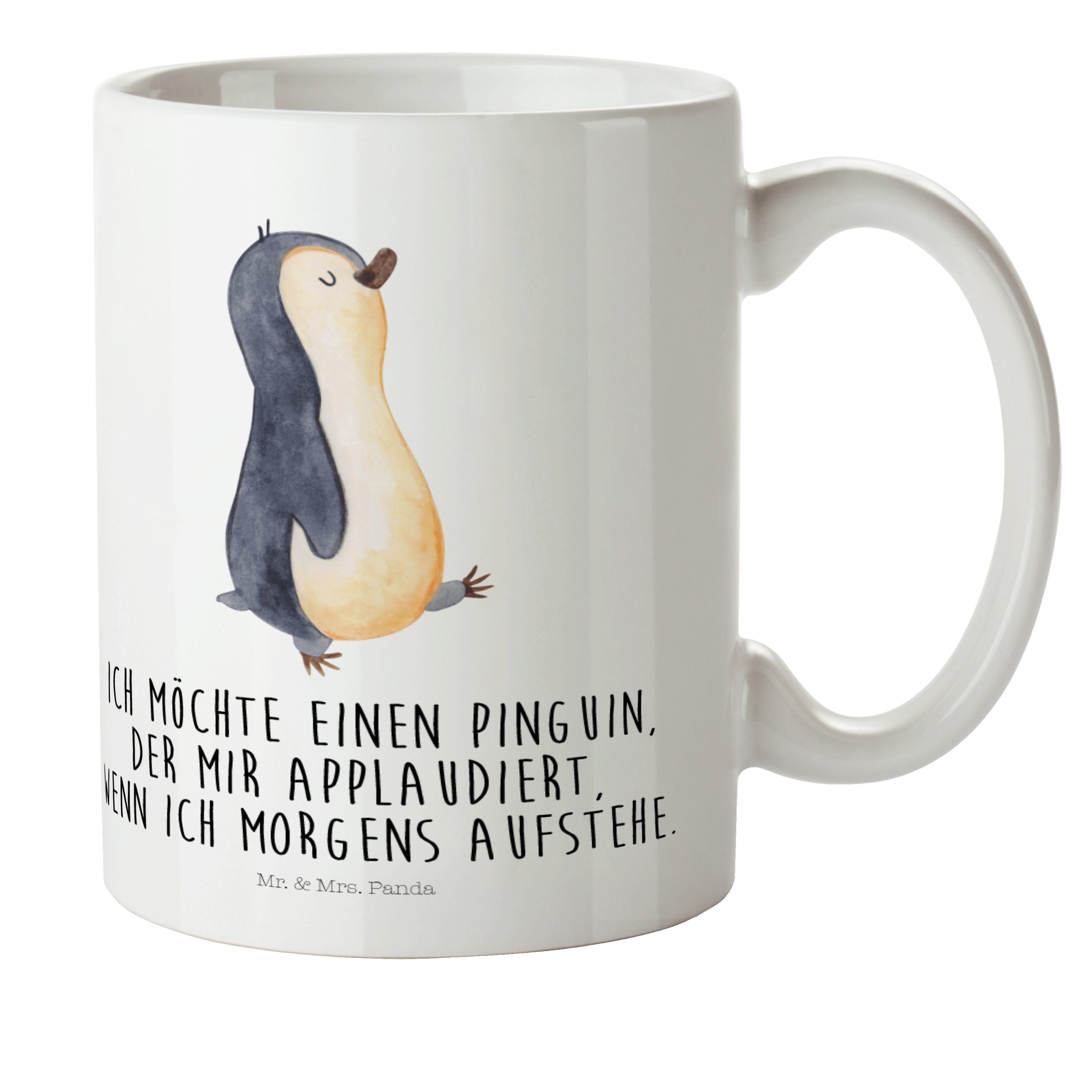 Mr. & Mrs. Panda Kinderbecher Pinguin marschierend - Weiß - Geschenk, Familie, Frühaufsteher, spazi, Kunststoff