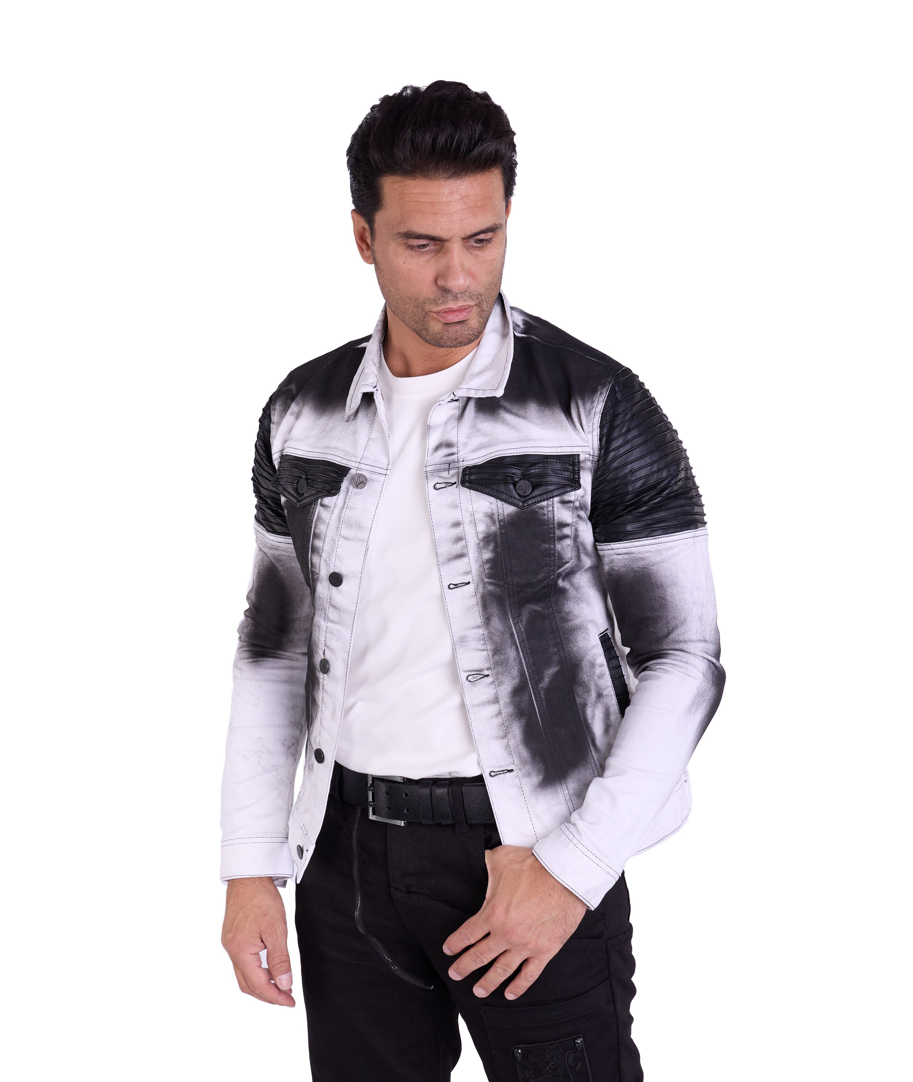 KINGZ Jeansjacke Herren Biker Jeansjacke im Batik-Look günstig online kaufen