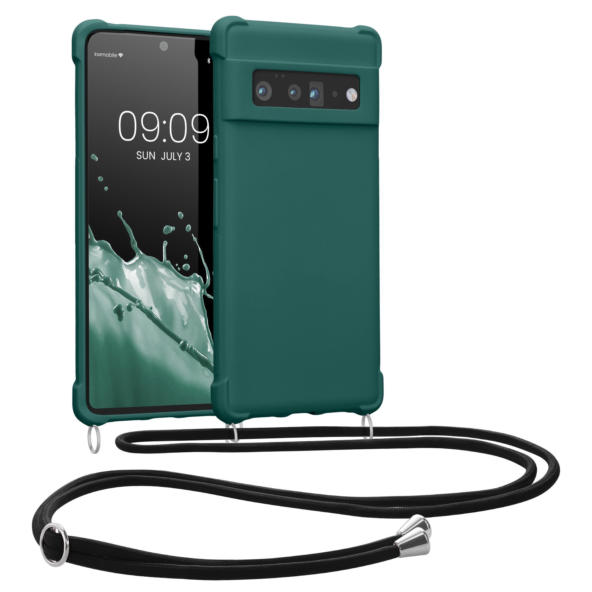 kwmobile Etui Hülle für Google Pixel 6 Pro, mit Metall Kette zum Umhängen - Silikon Handy Cover Case Schutzhülle