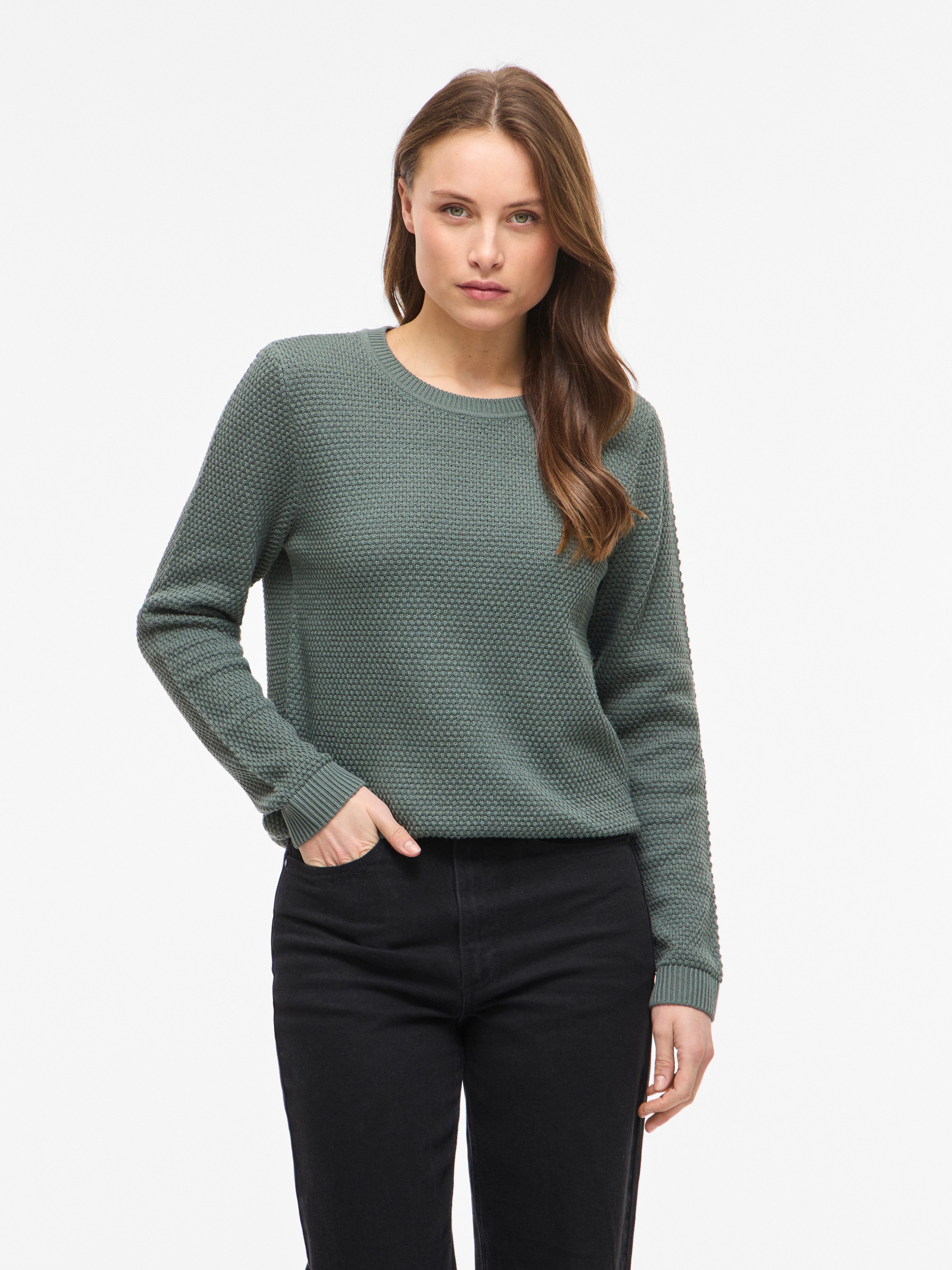Vila Rundhalspullover VIDALO O-NECK L/S KNIT TOP- NOOS Baumwolle, regular fit