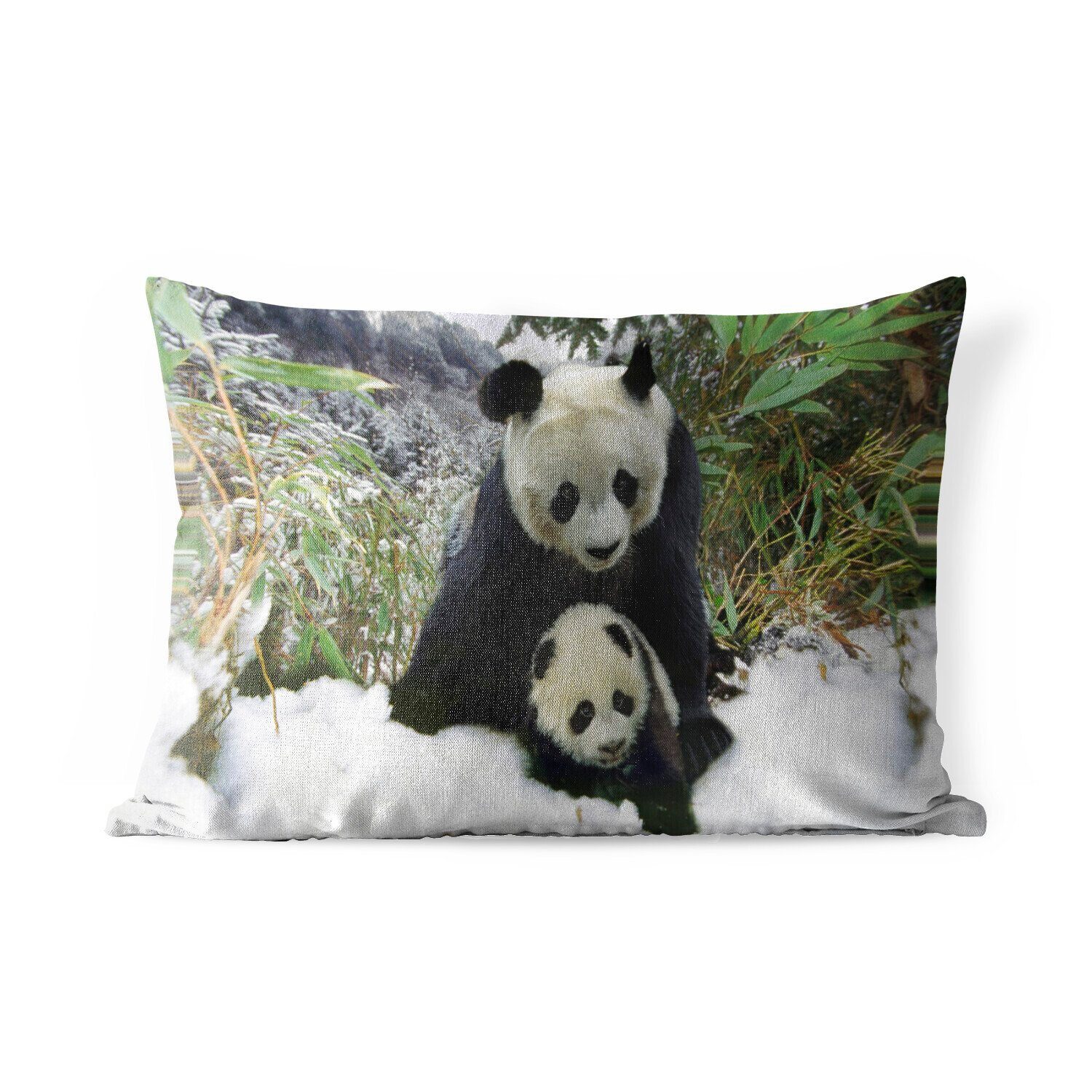 MuchoWow Dekokissen Panda - Jungtier - Schnee, Outdoor-Dekorationskissen, Polyester, Dekokissenbezug, Kissenhülle