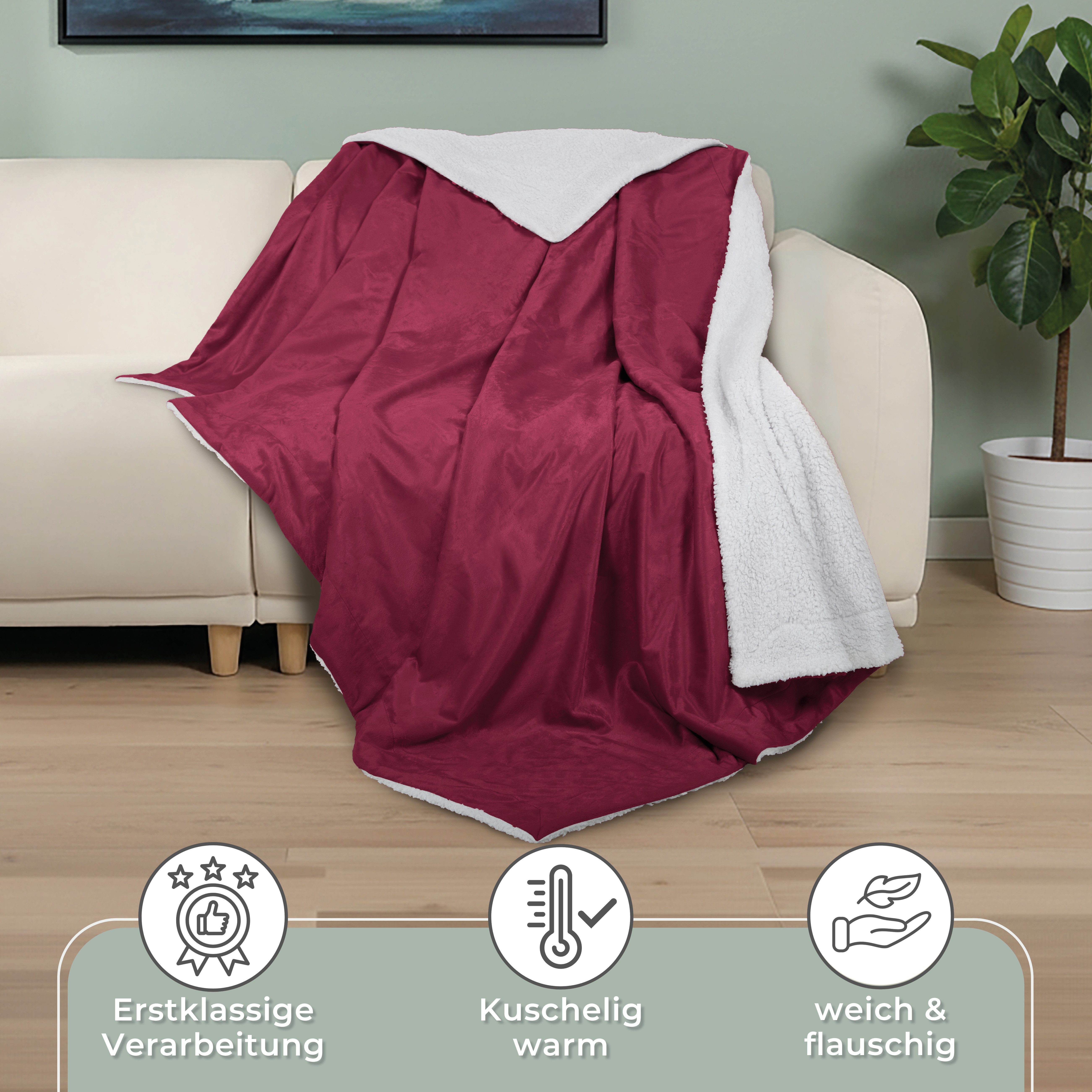 Wohndecke in Lammfell-Optik Kuscheldecke weich & flauschig - Sherpa Fleecedecke, Gräfenstayn, Warme Wolldecke & Sofaüberwurf Tagesdecke für Couch & Sofa