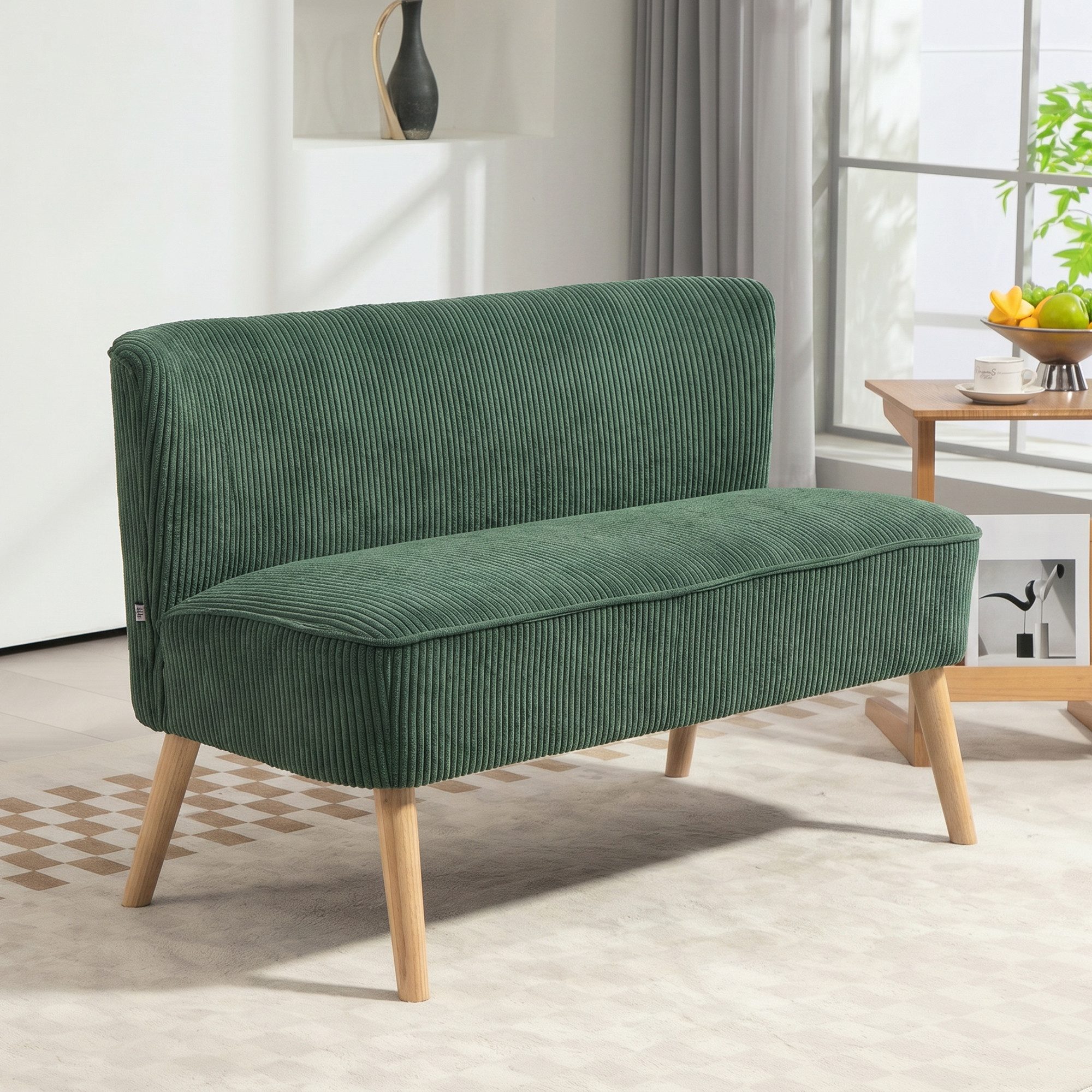 HOMCOM 2-Sitzer Sofa Loveseat mit Leinen-Optik für Schlafzimmer 117x56,5x77cm, Doppelsofa 1 Teile, für Wohnzimmer, Schlafzimmer, 117 x 56,5 x 77 cm, Grün