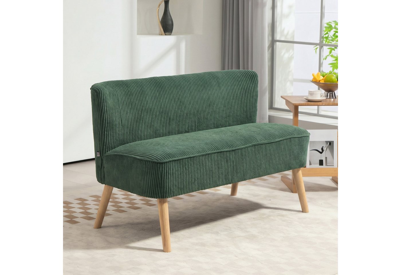 HOMCOM 2-Sitzer Sofa Loveseat mit Leinen-Optik für Schlafzimmer 117x56,5x77cm, Doppelsofa 1 Teile, für Wohnzimmer, Schlafzimmer, 117 x 56,5 x 77 cm, Grün