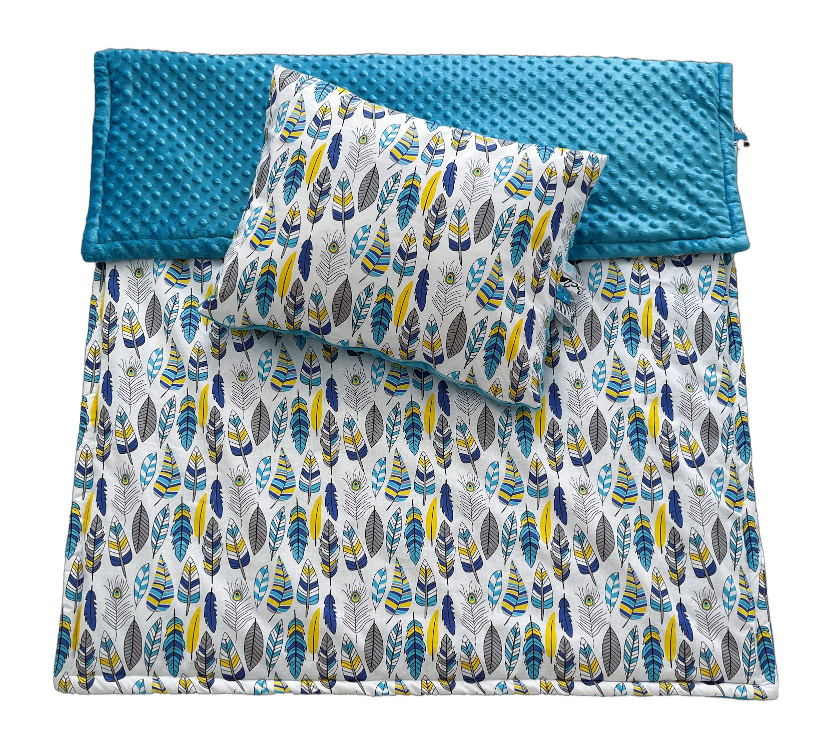 Kinderdecke Kinderdecke Krabbeldecke 100x135cm Bänder RoKo-Textilien, Kinderbettdecke mit mit Kopfkissen 40x50cm