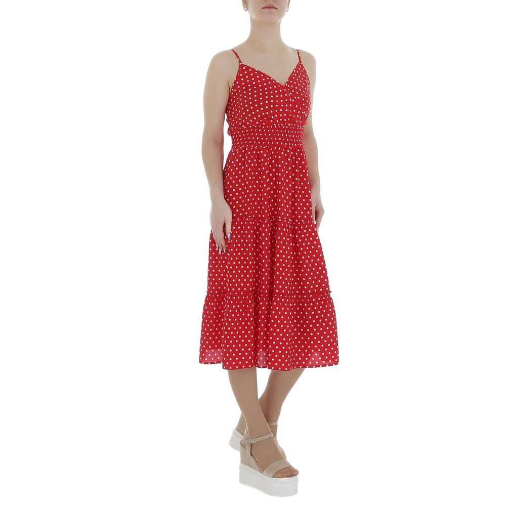 Ital-Design Sommerkleid Damen Freizeit Stufenkleid (85941340) Volants Gepunktet Sommerkleid in Rot