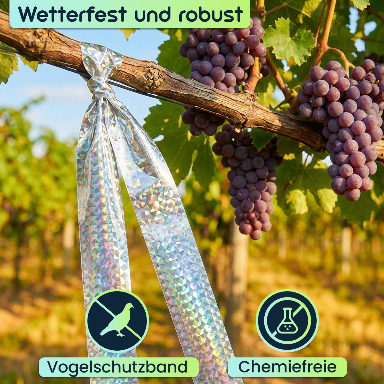 shop'n smile ideoon Vogel-Schreck Vogelschutzband Reflektierend 45mx5cm Vogelabwehr durch Lichtreflexion, 2-tlg., 1er-Set & 2er-Set, Abwehrstreifen für Garten & – Bild 4 von 5