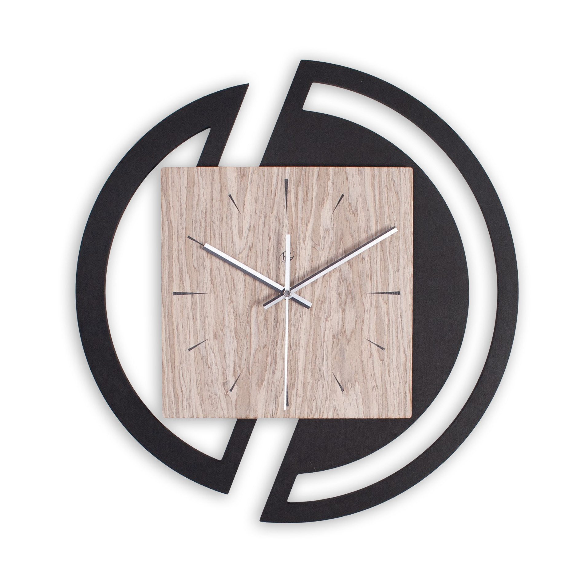 Kreative Feder Wanduhr Runde Designer-Wanduhr aus Holz (stilvoller Akzent aus Graueiche-Furnier; Hergestellt in Deutschland)