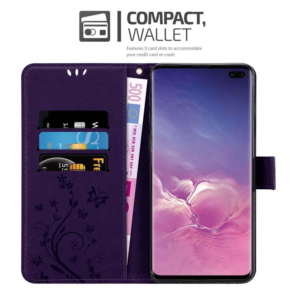 Cadorabo Handyhülle für Samsung Galaxy S10 PLUS Hülle Samsung Galaxy S10 PLUS, Hülle Schutzhülle Blumen Flower mit Standfunktion Kartenfach Magnet