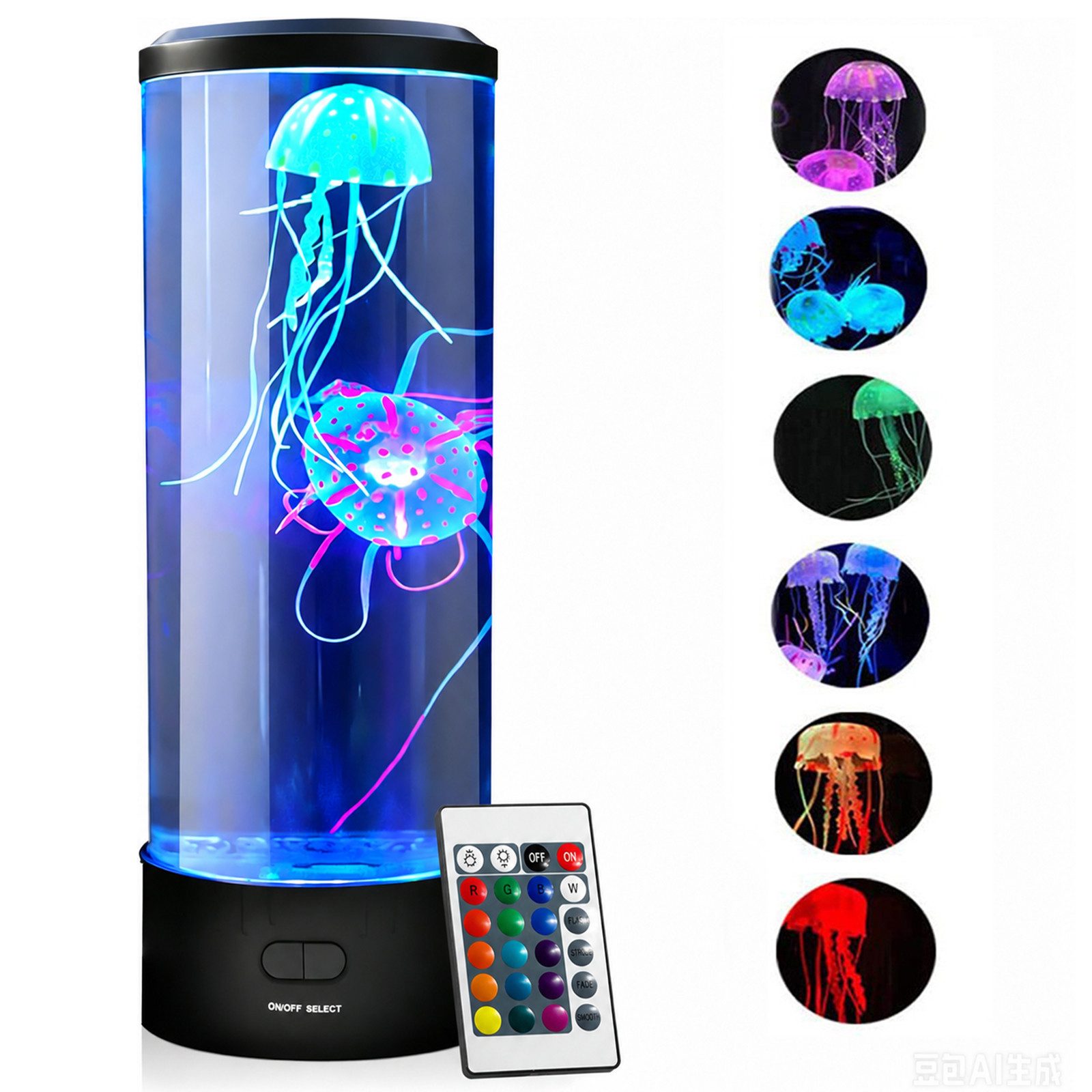 MOPUEA LED Nachtlicht LED Nachtlicht Quallen Lavalampe – Runde echte Quallen Aquarium Lampe, Farbwechsel, beruhigend, leise, dekorativ, entspannend