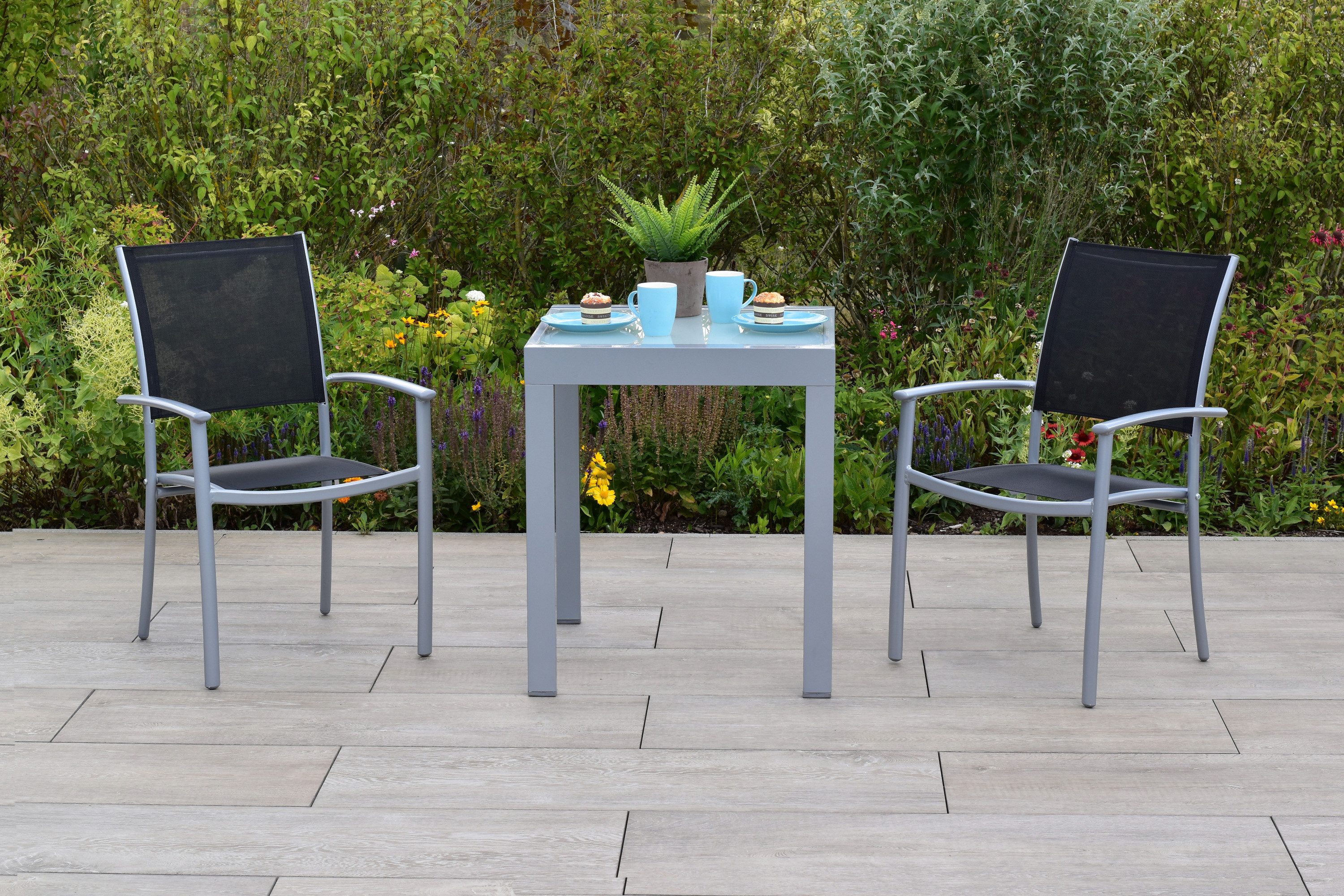 MERXX Garten-Essgruppe »Milano«, (Set, 3-tlg., Pulverbeschichtetes Aluminiumgestell), Ausziehtisch: LxB: 65-130 x 130 cm