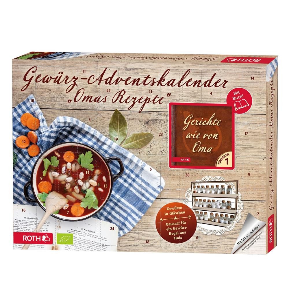 Roth Gewürz Gewürz-Adventskalender Omas Rezepte 24 Gewürzgläser mit Regal, Weihnachtskalender, Rezeptideen, Kochinspiration, Genusskalender
