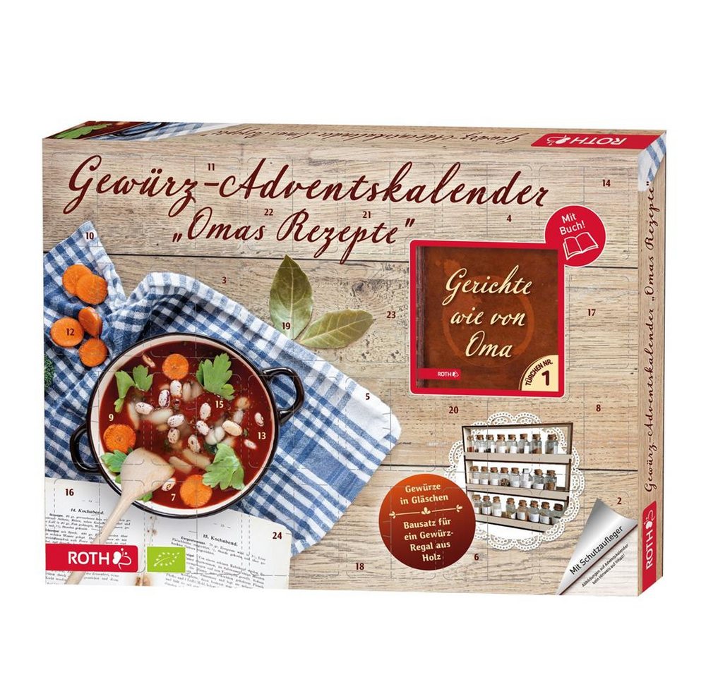 Roth Gewürz Gewürz-Adventskalender Omas Rezepte 24 Gewürzgläser mit Regal, Weihnachtskalender, Rezeptideen, Kochinspiration, Genusskalender