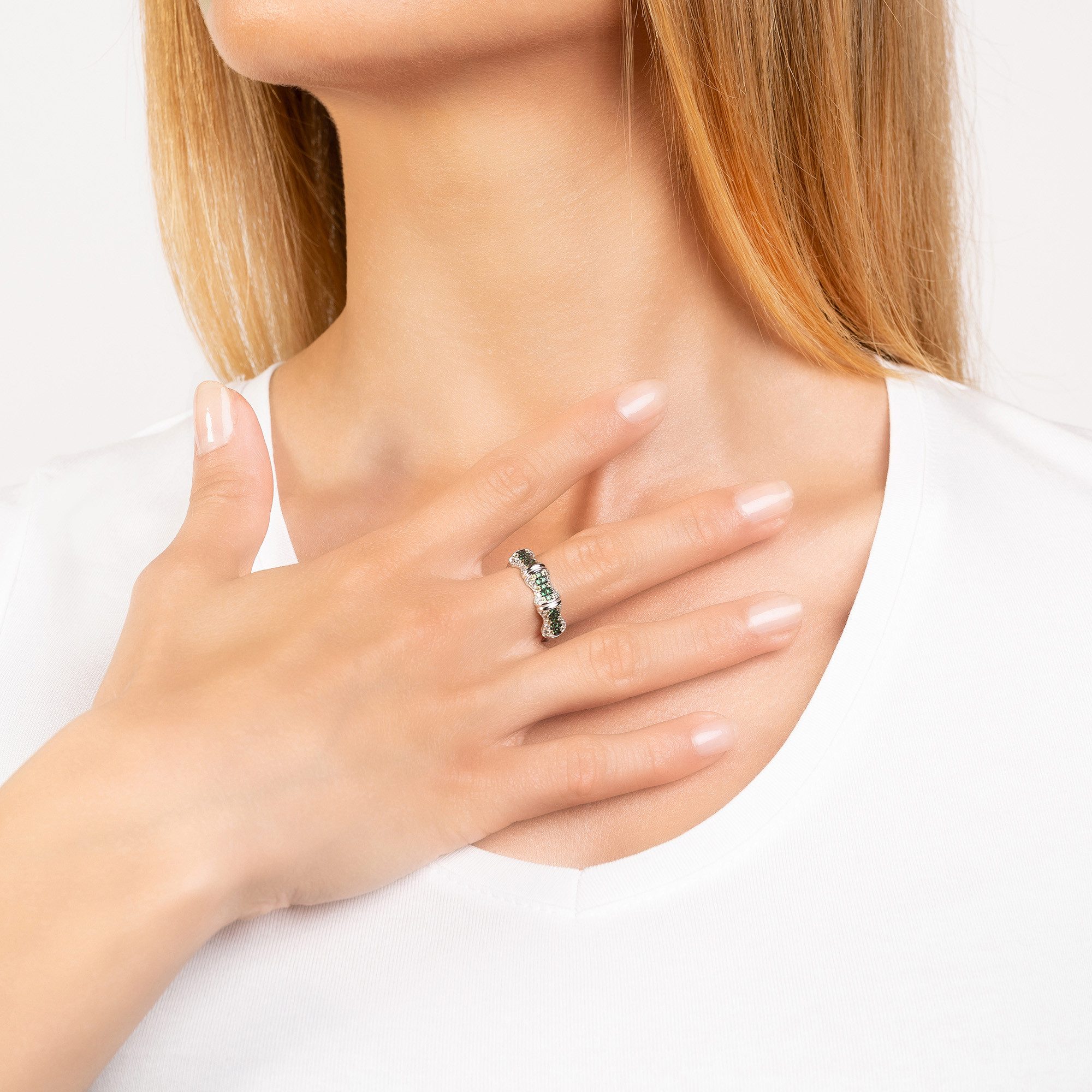 Seinerzeit FLORA & FAUNA Silberring Emerald Bambus Ring (1-tlg), Material: 925 Sterling Silber