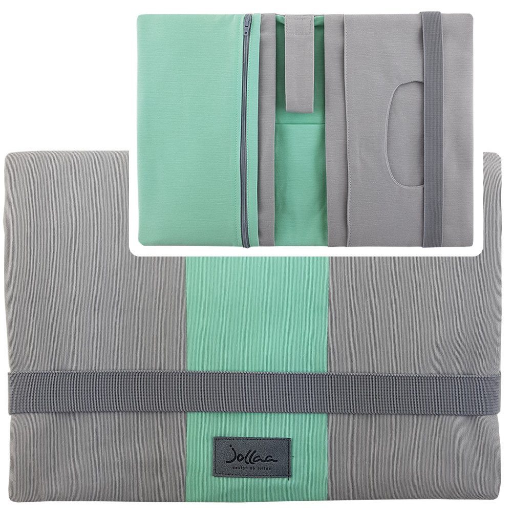 JOLLAA Windeltasche Streifen Mint Grau, kleine Wickeltasche für Windeln & Feuchttücher, Wickelmäppchen