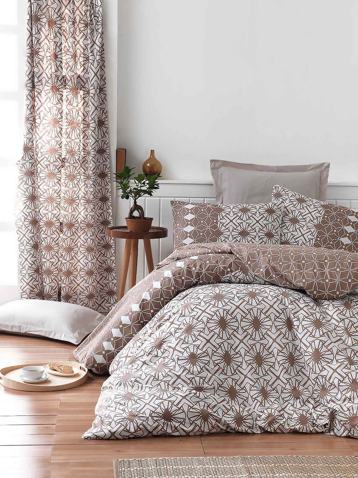 Best Class Bettwäsche Renforcé Bettwäsche-Set Geometrisches Design Beige-Rosiges Braun, 100% Baumwolle, 3 teilig, Weich und atmungsaktiv Bettwäsche aus natürlicher Renforcé-Baumwolle