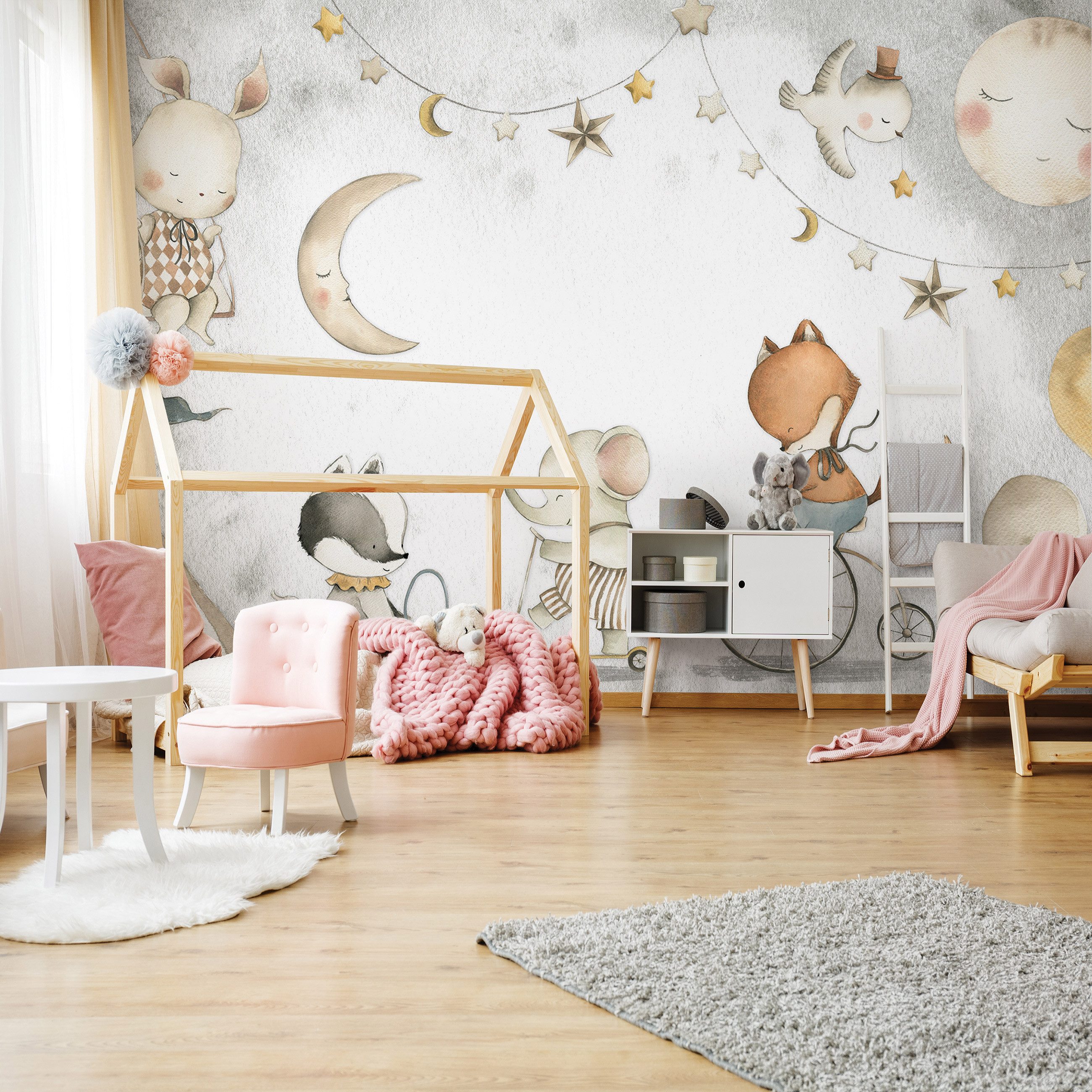 Wallarena Fototapete Kinderzimmer Mond Tiere Grau günstig online kaufen