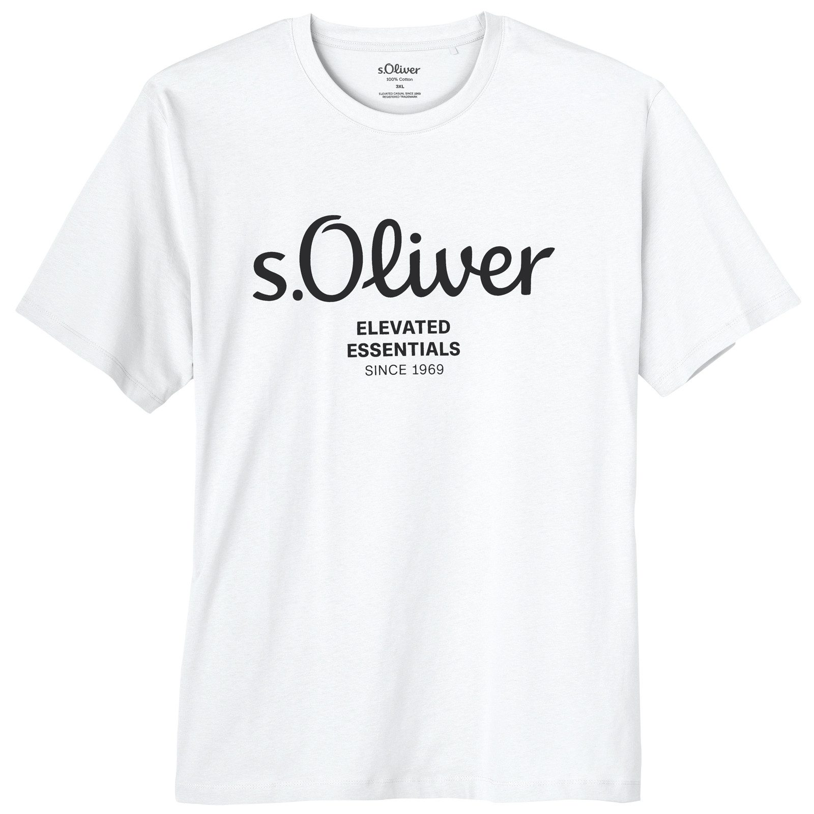 s.Oliver Rundhalsshirt s.Oliver Übergrößen T-Shirt weiß Logo-Frontprint