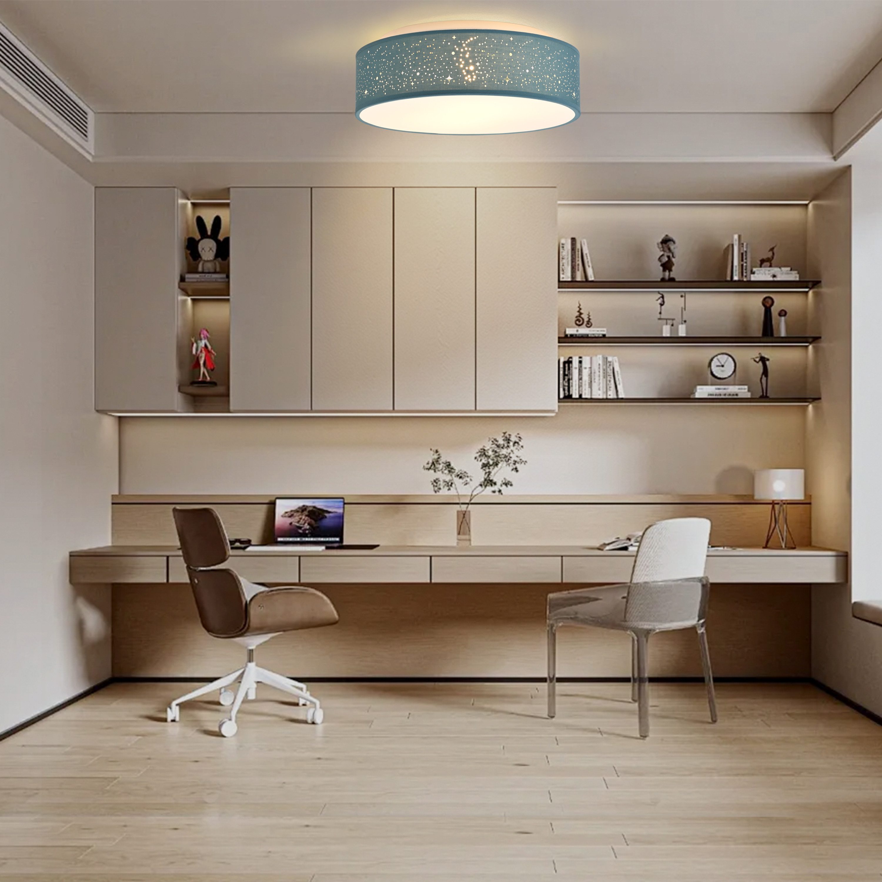 Zedelmaier Lampenschirm Deckenleuchte Deckenlampe Stoff mit Sterne Kinderzimmerlampe, ohne Leuchtmittel, für Kinderzimmer Schlafzimmer Wohnzimmer Flur