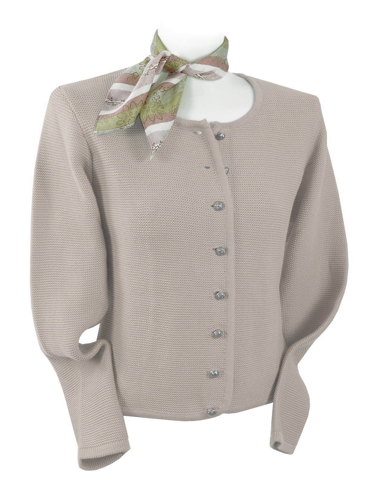 Moschen-Bayern Trachtenstrickjacke Trachtenjacke Damen Trachtenjanker Strickjacke Dirndljacke Beige Schößchen am Rücken