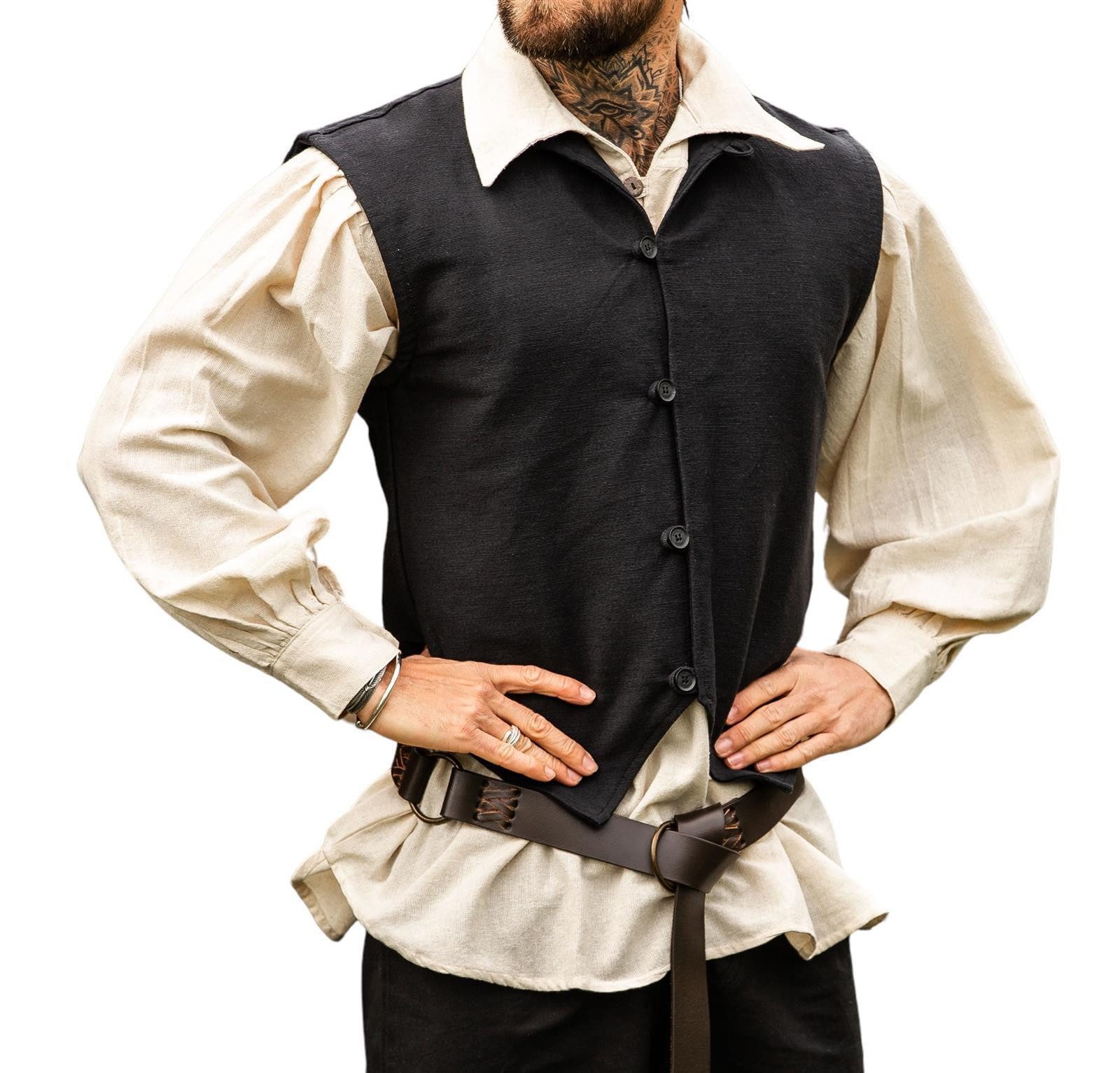 Leonardo Carbone Piraten-Kostüm Weste "Irvin" aus handgewebter Baumwolle, vier Metallknöpfe, spitzer Saum