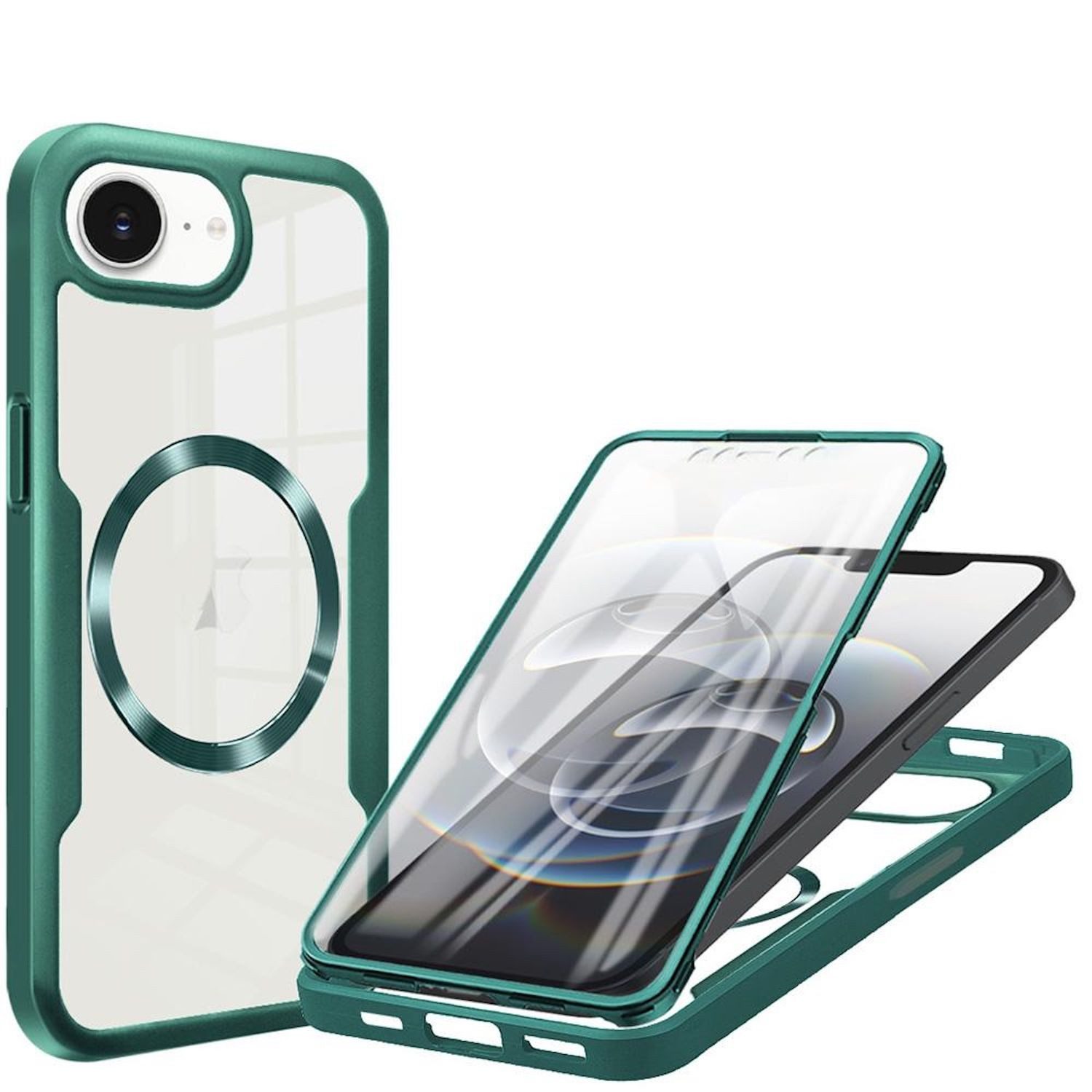 Wigento Handyhülle für Apple iPhone 17e / 16e Full 360 Grad Acrylic Hybrid TPU Hülle Grün, 360 Grad Schutz, stoßdämpfend, robust
