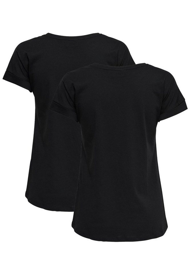 Blusen T-Shirt de (2-tlg) in 2-er Basic Set JACQUELINE JDYLOUISA T-Shirt Stück 2655 Pack Schwarz-2 YONG Kurzarm