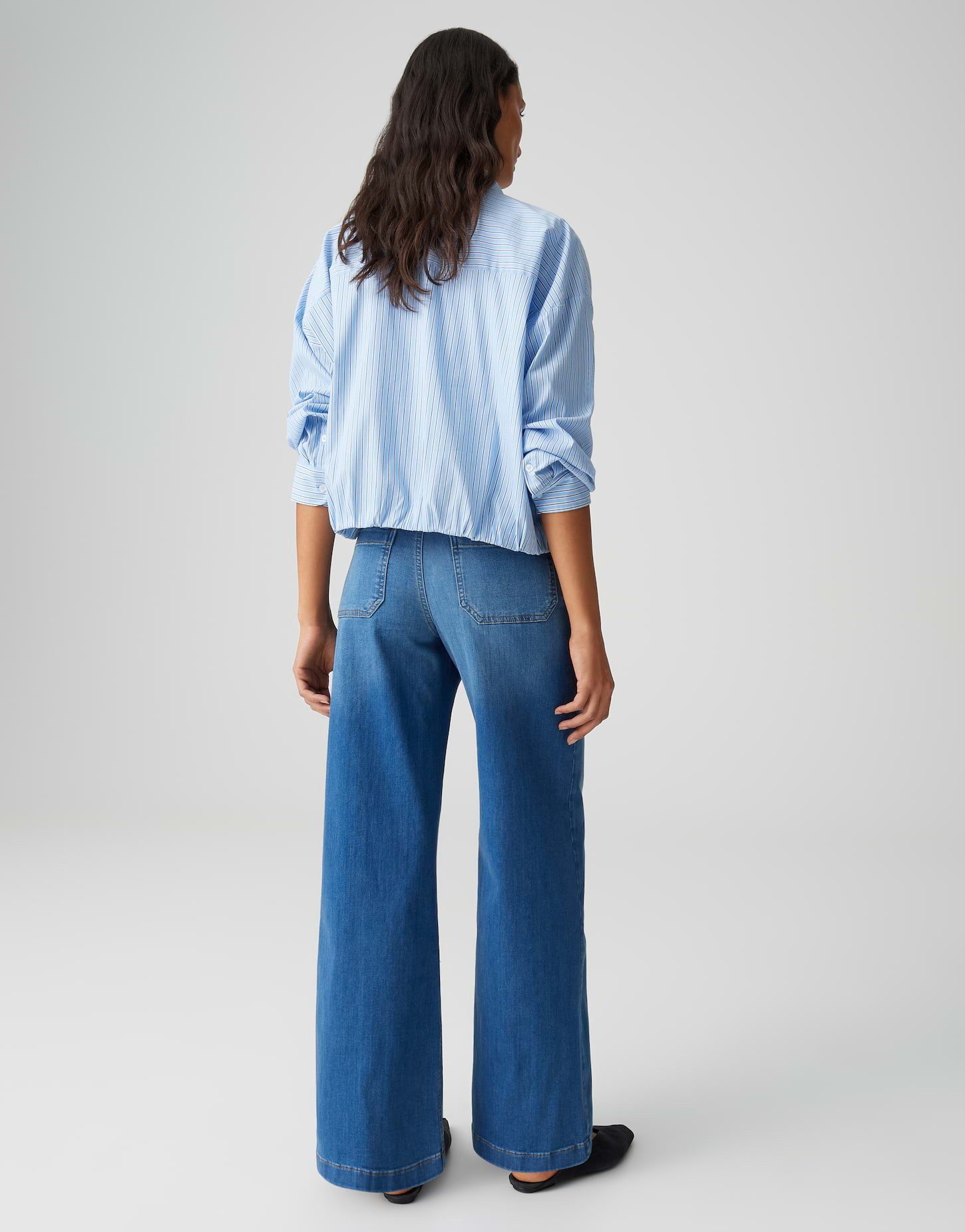 OPUS PANTS Palazzohose MELLY GROOVE aus Dry Indigo® Mid Rise Palazzo Fit, Long, leichte Used-Effekte