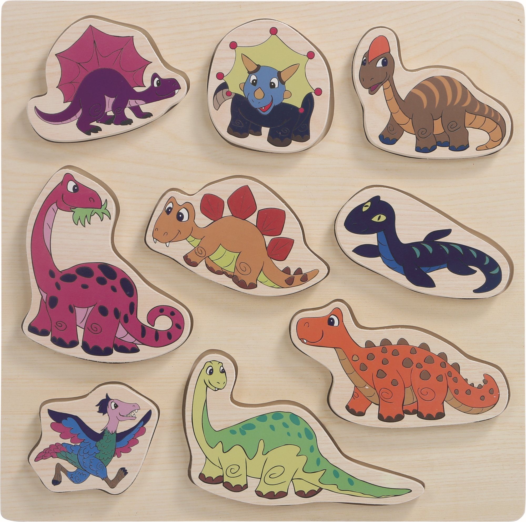 Woodyland Lernspielzeug 91702 - Holzpuzzle 9 bunte Puzzleteile zum Thema "Dinosaurier" (9-St), Dinosaurier