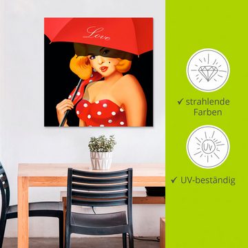 Artland Wandbild Pin-Up Girl unter rotem Regenschirm, Frau (1 St), als Alubild, Outdoorbild, Leinwandbild in verschied. Größen