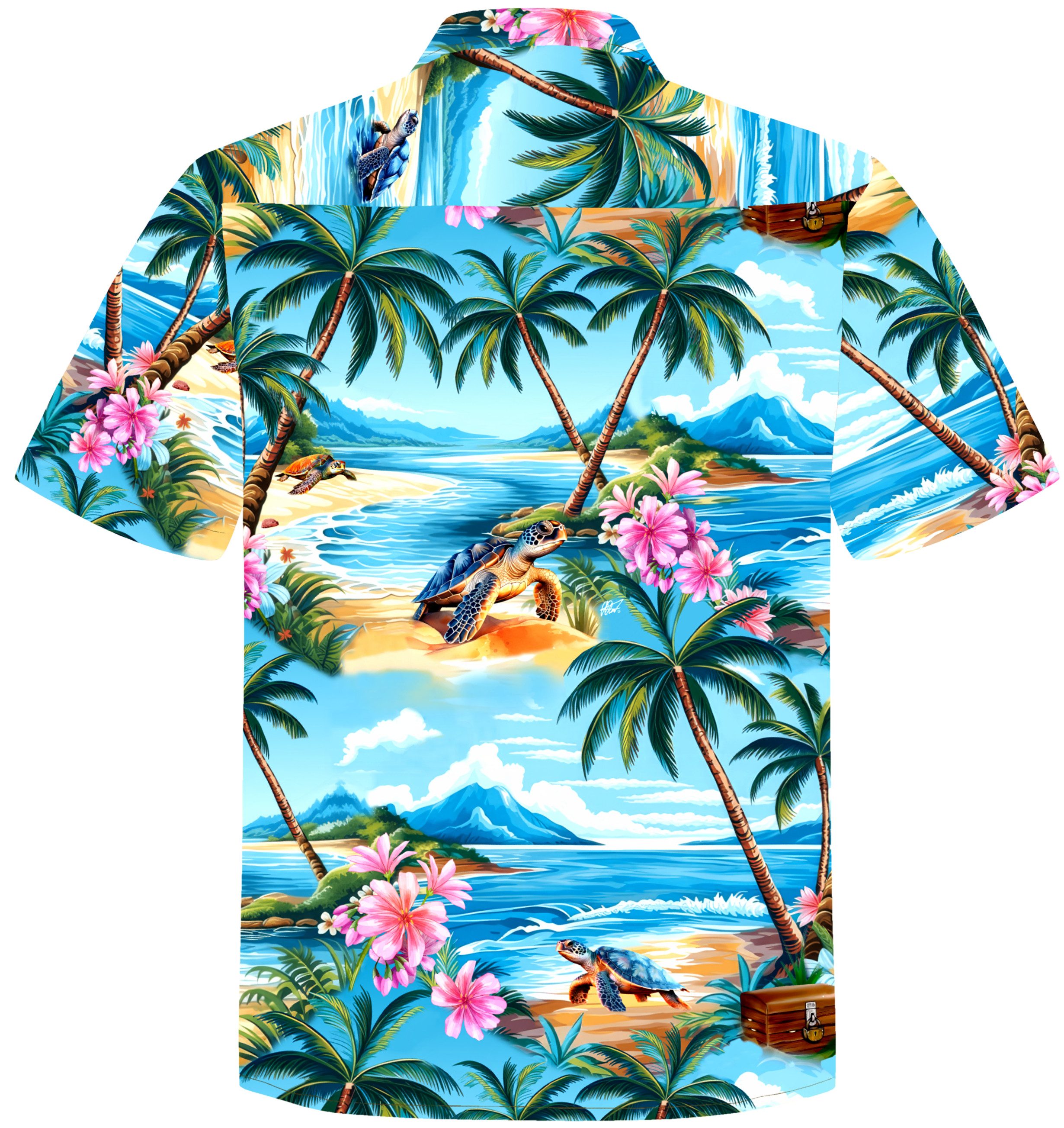 Hawaiihemdshop.de Hawaiihemd Hawaii Hemd Herren Baumwolle Kurzarm Hawaiihemd mit Palmen und Meer – Bild 2 von 5