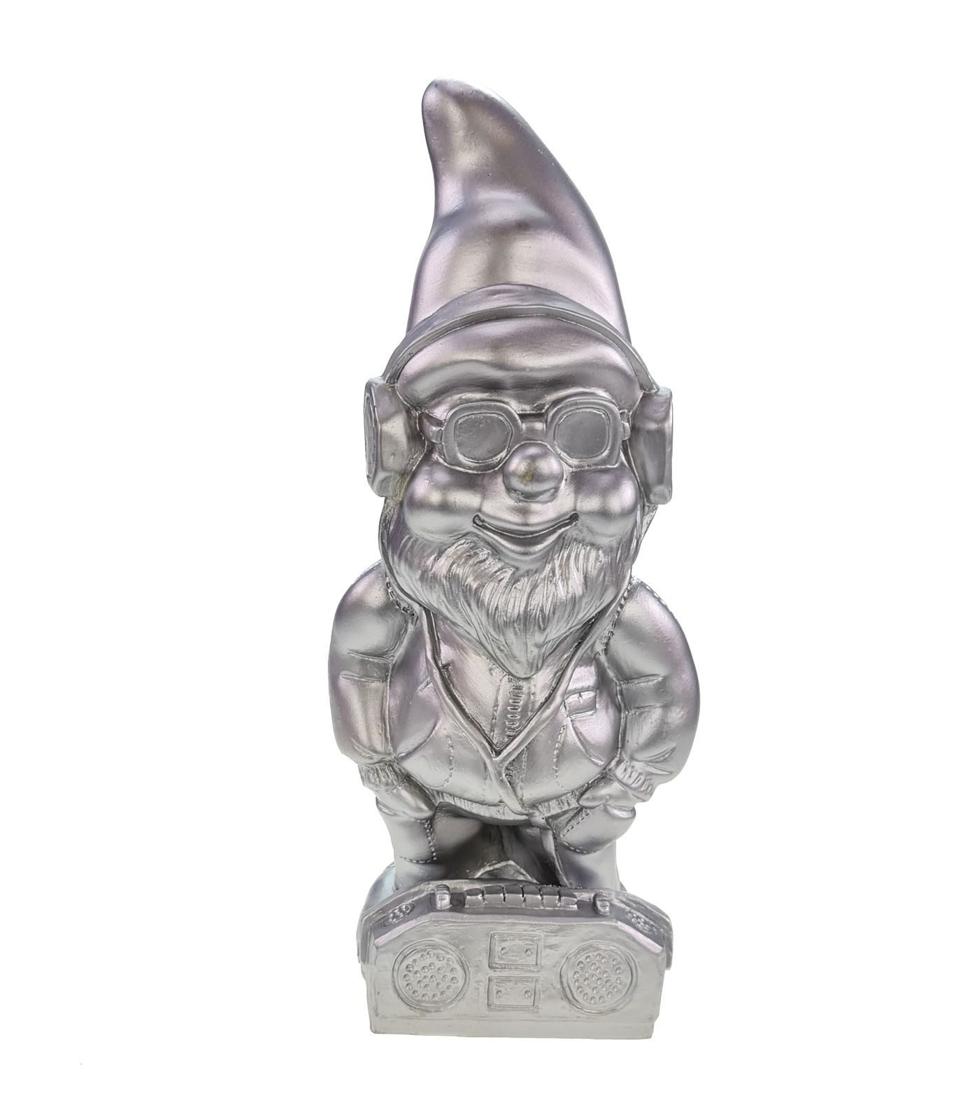Kremers Schatzkiste Gartenzwerg Gartenzwerg Cool Silber Edition 34 cm PVC Zwerg Garten Zwerg Figur